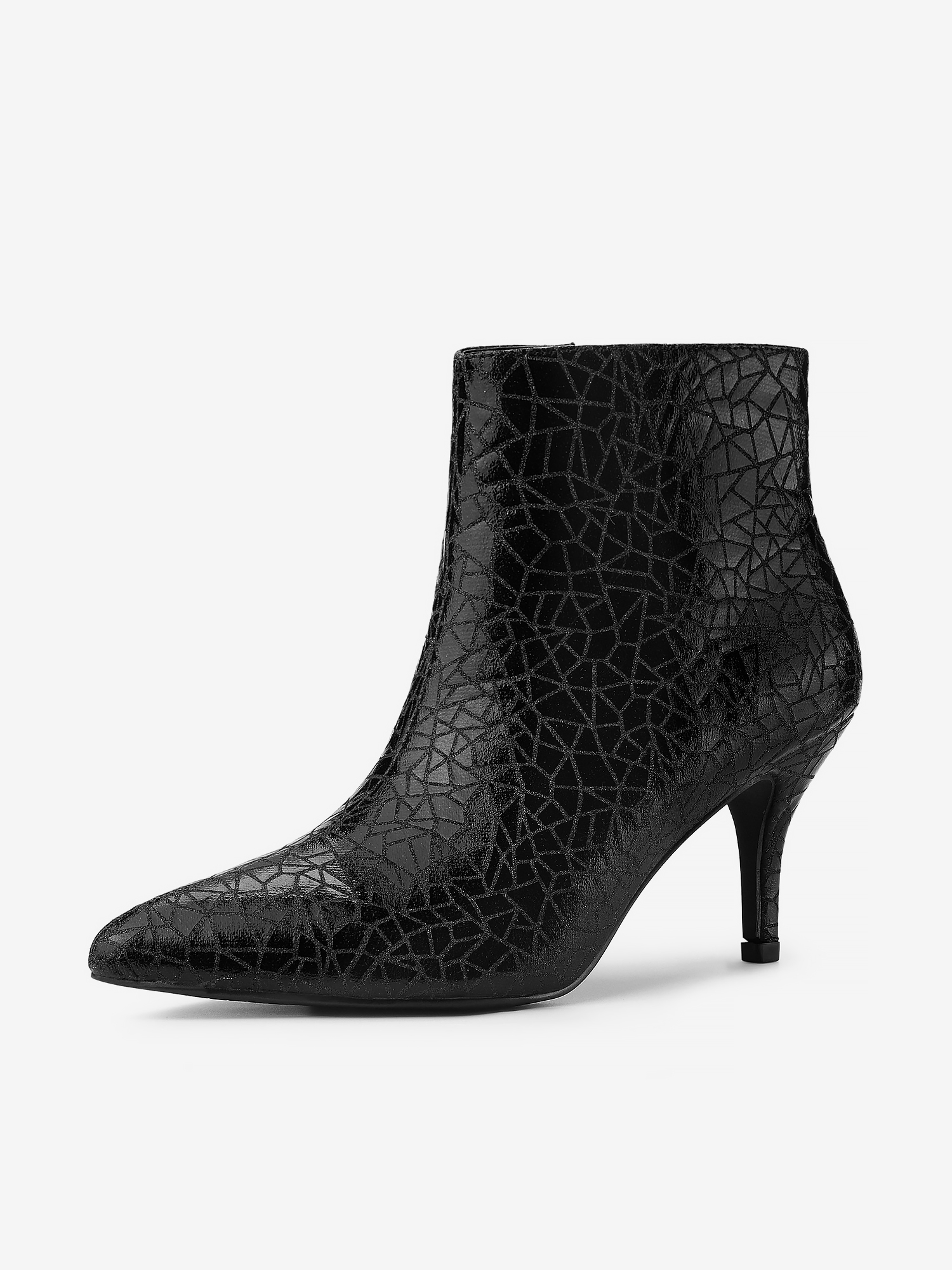 Pointed Toe Sparkly Stiletto Heel Ankle Boots Black/8