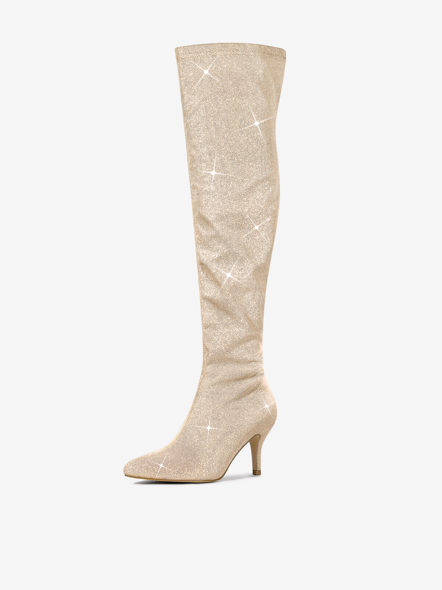 Glitter Pointed Toe Stiletto Heel Over the Knee High Boot Gold/6