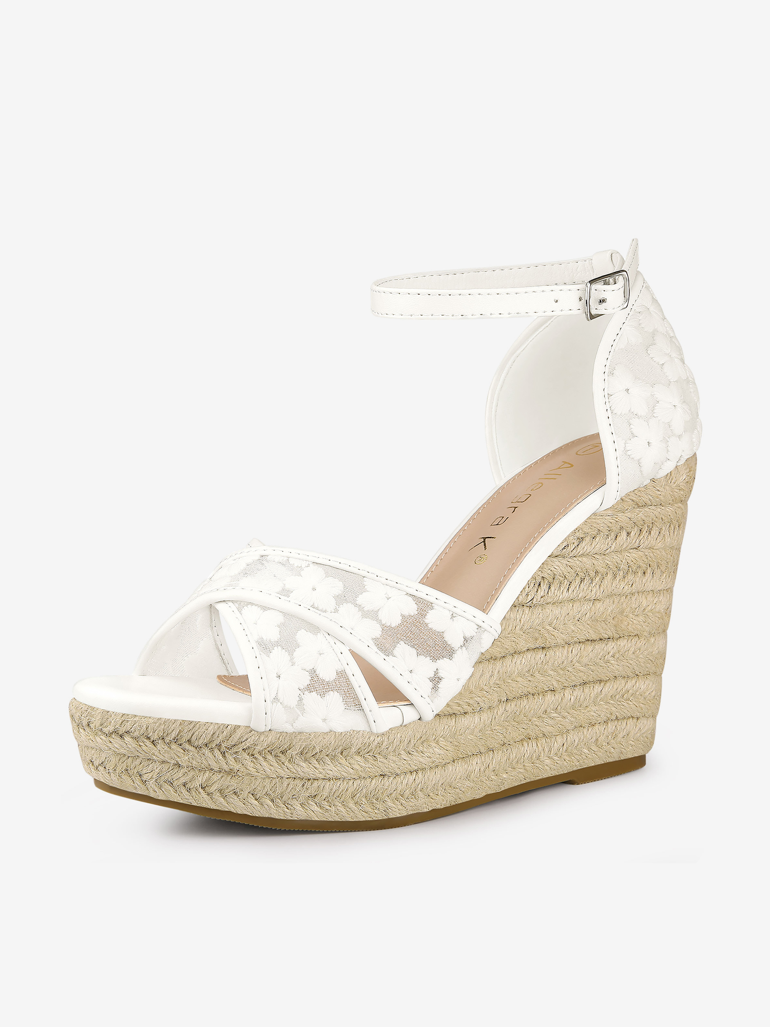 Lace Strapy Round Toe Espadrilles Wedges Sandals White Flower/10