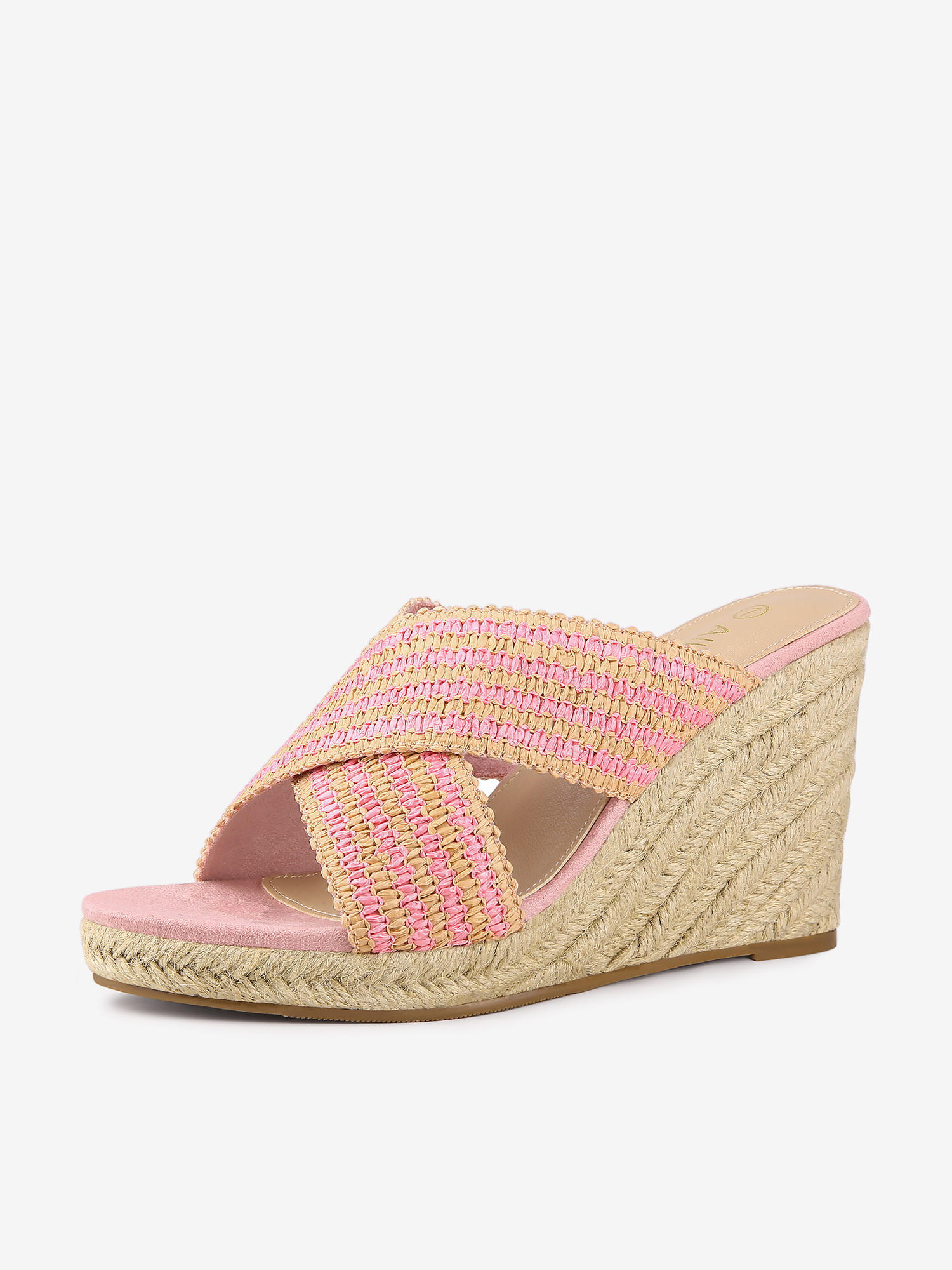 Open Toe Crisscross Straps Espadrilles Slide Wedge Sandals Pink/7.5
