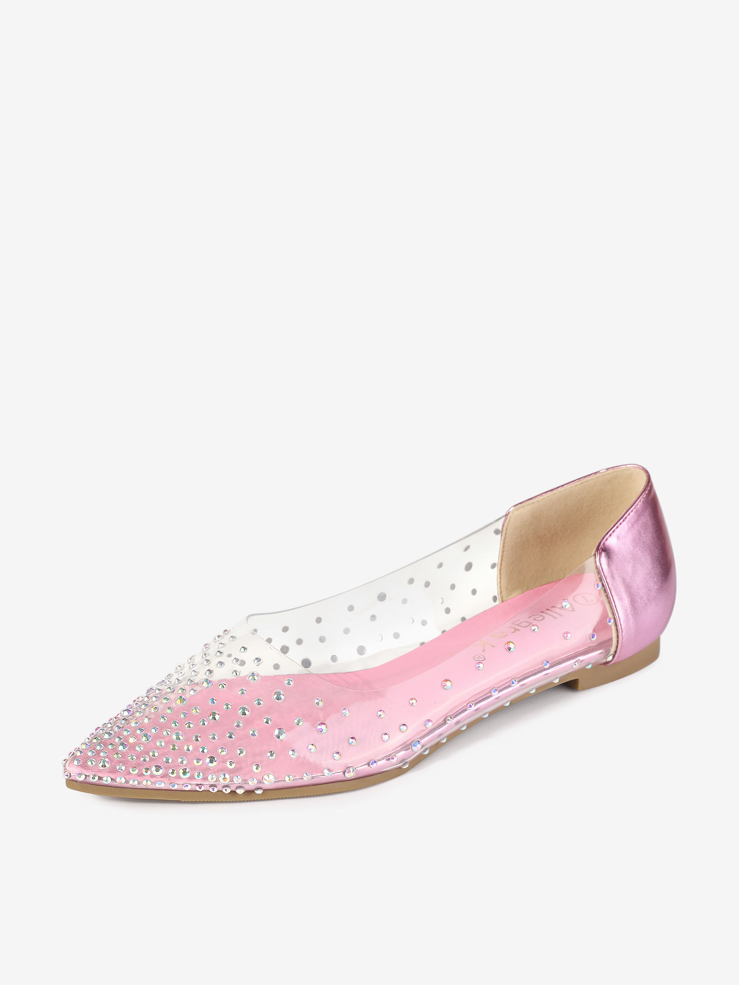 Women's Pointed Toe Clear Rhinestone Ballet Flats Pink/6