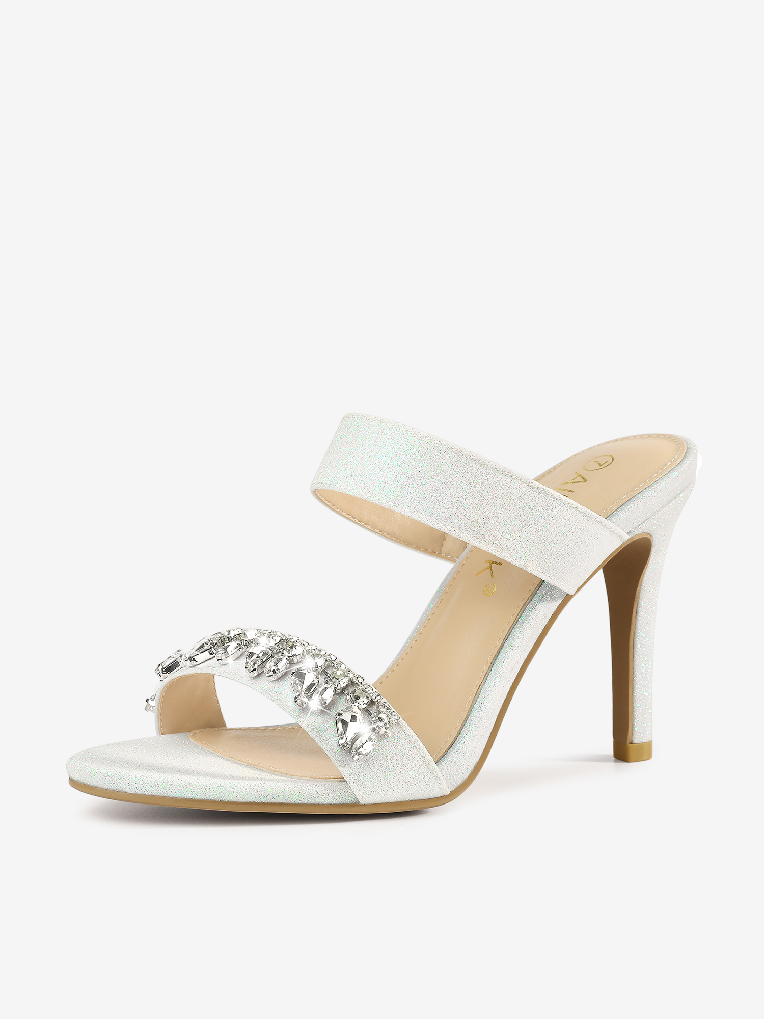 Open Toe Glitter Rhinestone Decor Stiletto Heel Sandals White/6