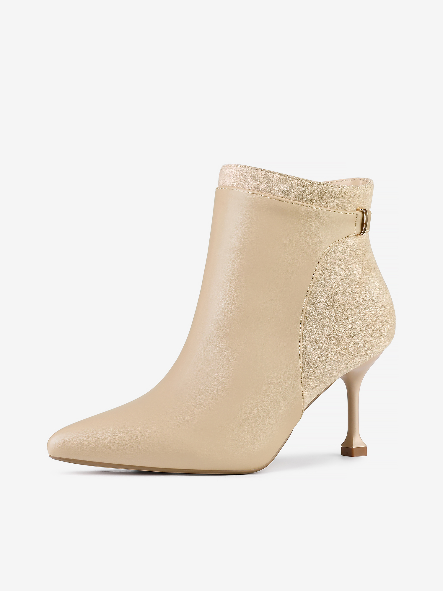 Pointed Toe Side Zipper Stiletto High Heel Ankle Boots Beige/7