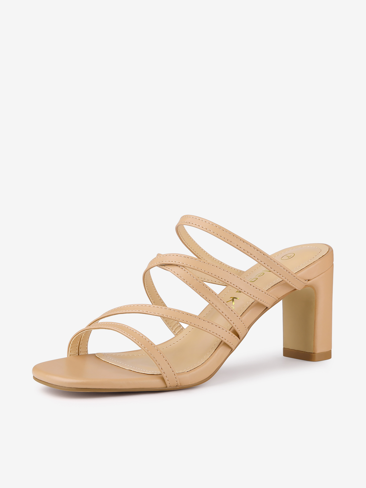 Open Toe Crisscross Strap Strappy Block Slide Heel Sandals Nude/7