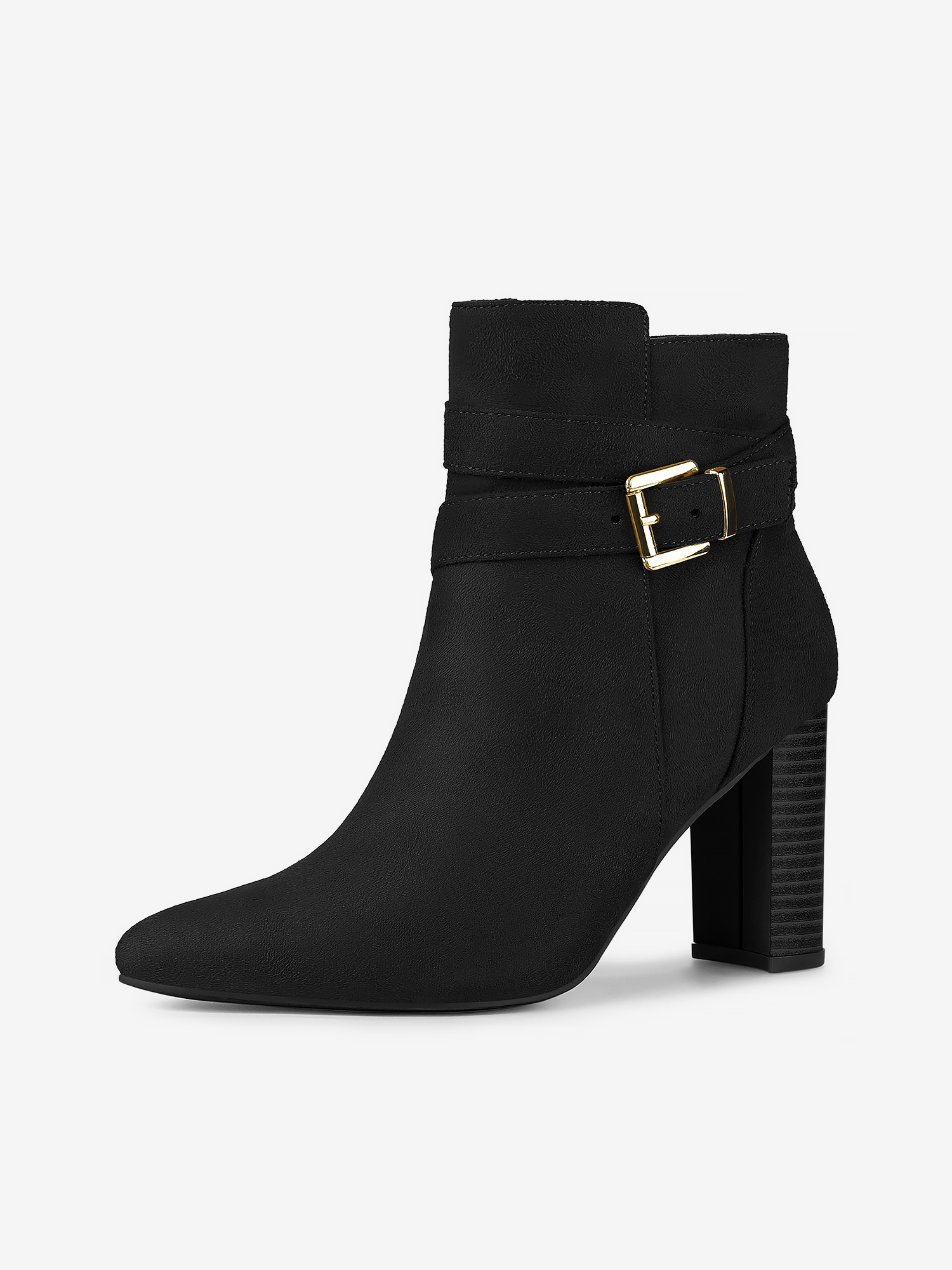 Pointed Toe Buckle Decor Chunky Heel Ankle Boots Black/6