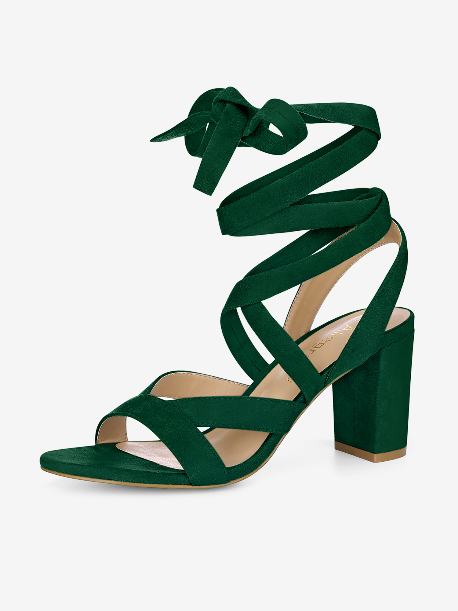 Faux Suede Chunky Heel Ankle Crisscross Lace Up Sandals Green/7