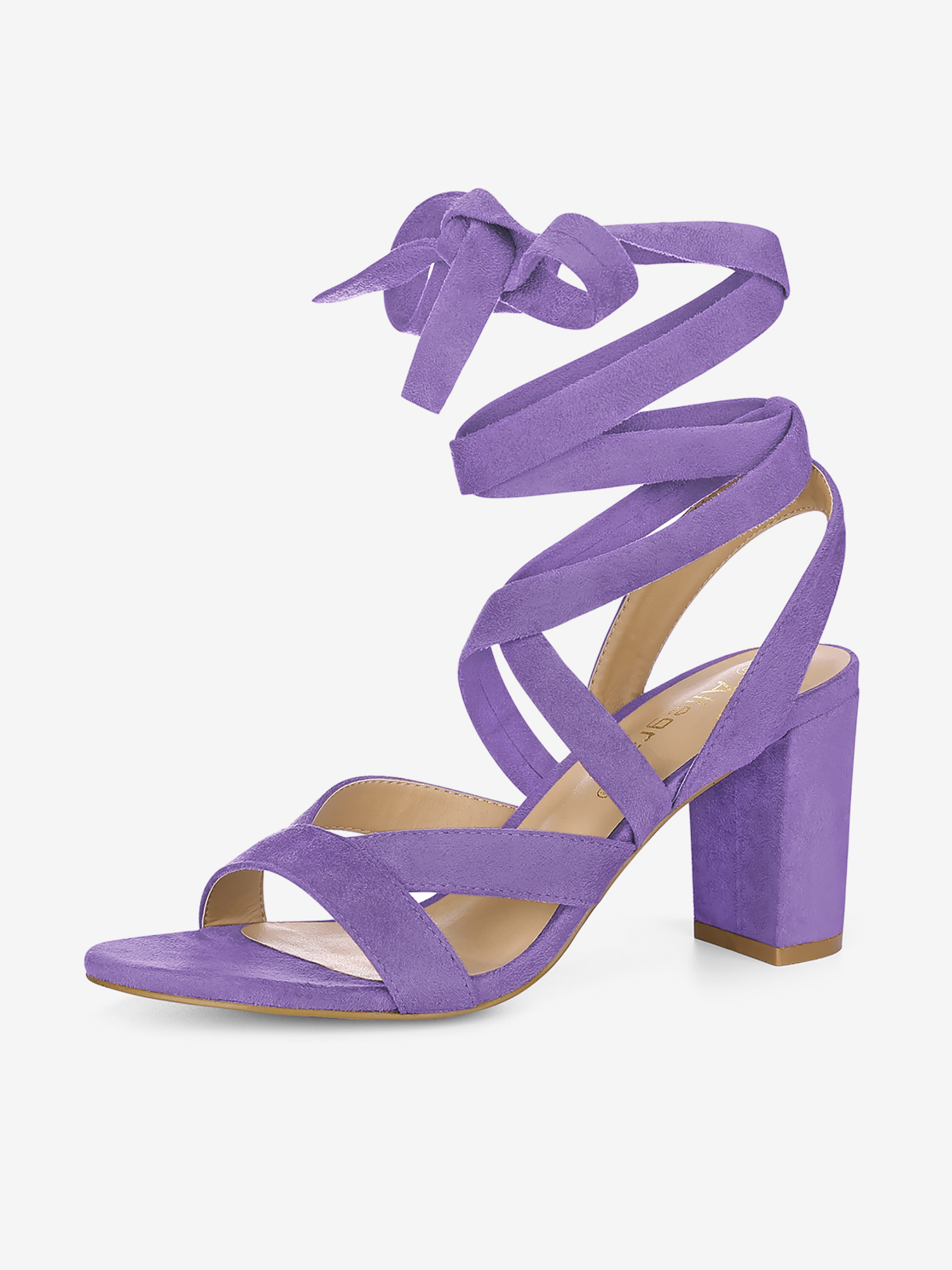 Faux Suede Chunky Heel Ankle Crisscross Lace Up Sandals Purple/7
