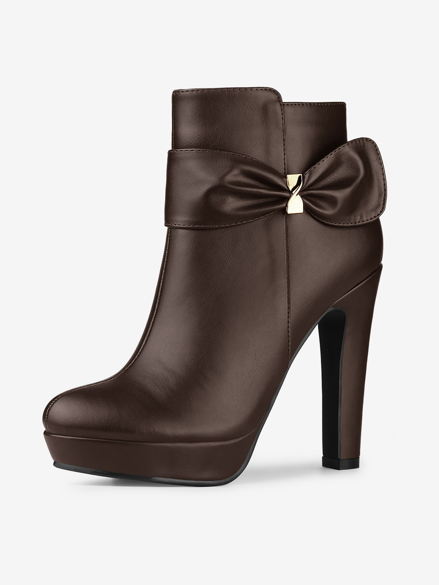 Chunky High Heel Platform Bow Decor Ankle Boots Coffee/6