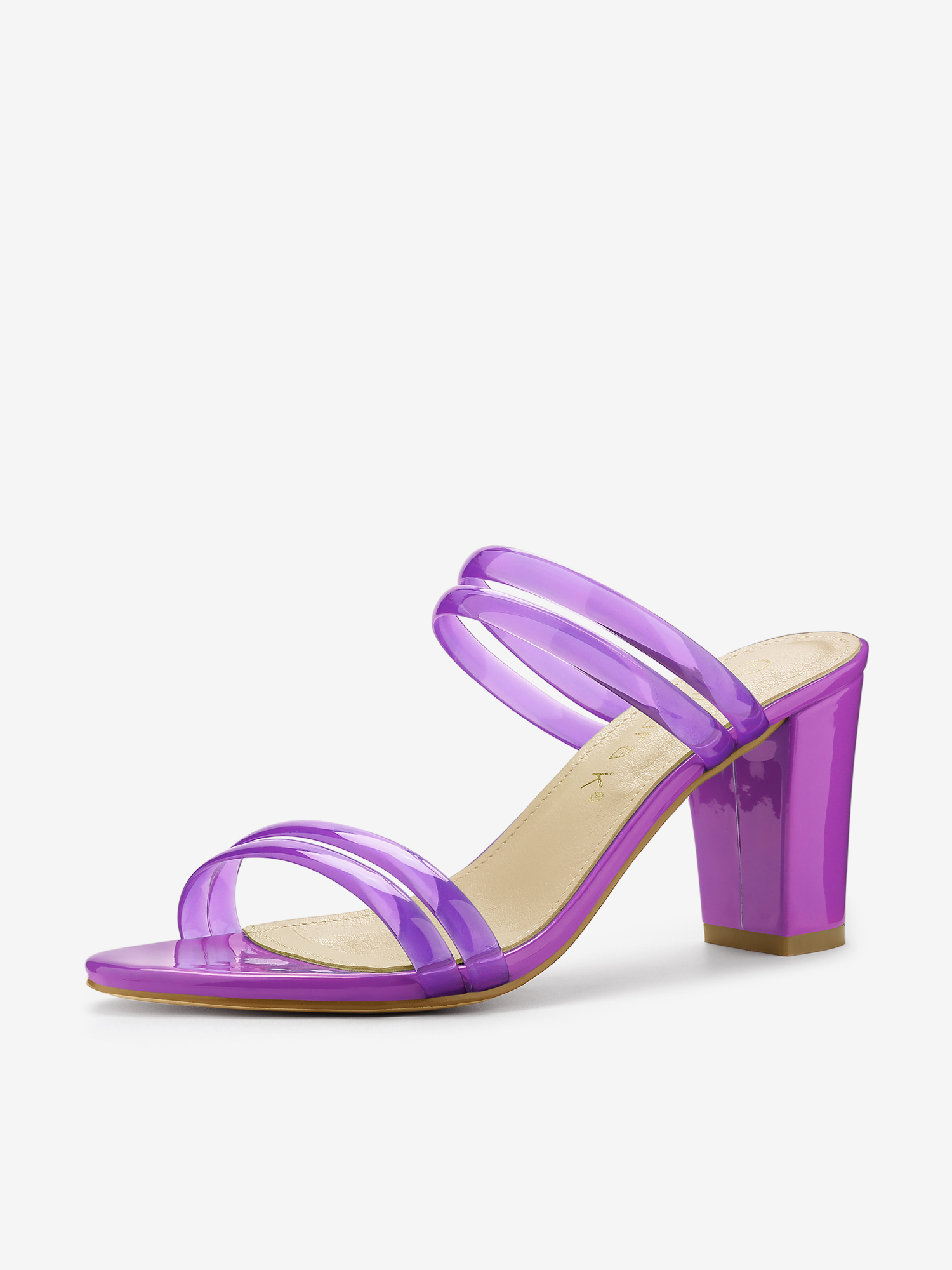 TPU Clear Strappy Slide Mule Block Heel Sandal Purple/5.5