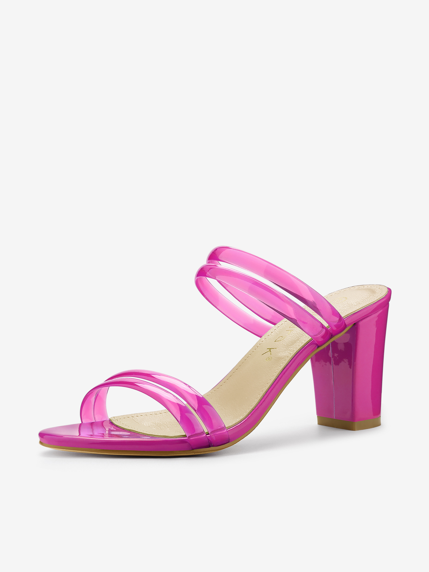 TPU Clear Strappy Slide Mule Block Heel Sandal Hot Pink/9.5