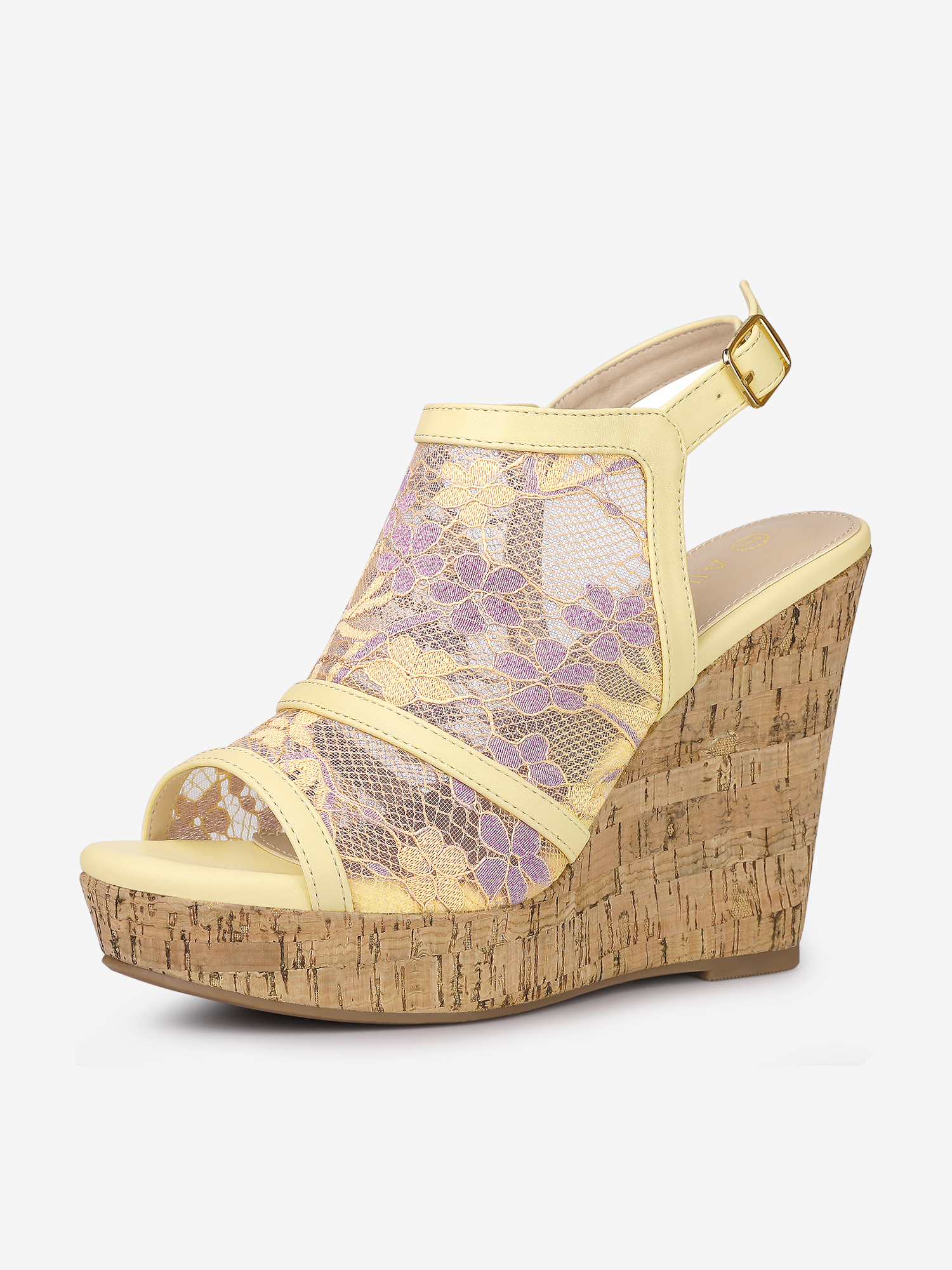 Open Toe Platform Heel Lace Wedge Slingback Sandals Yellow Purple/5.5