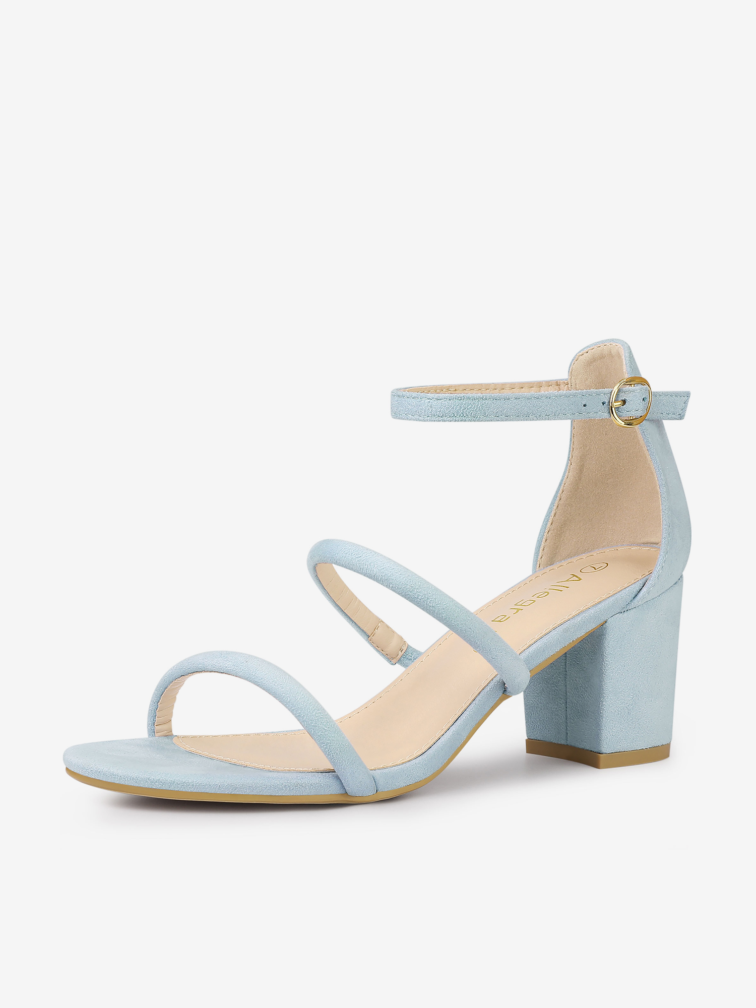 Open Toe Ankle Strap Chunky Heel Sandals Sky Blue/7