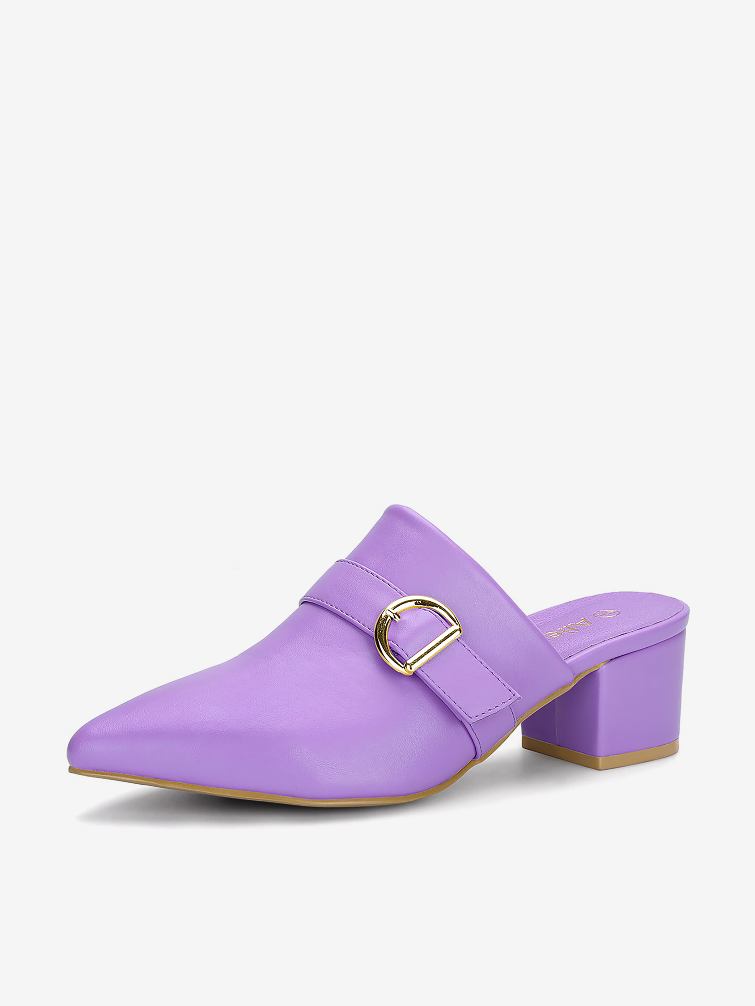 Pointed Toe Slip on Block Heel Sandals Mules Purple/7