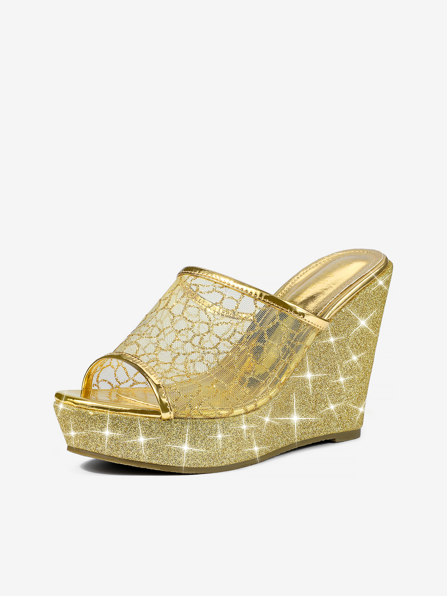 Glitter Platform Heel Slide Wedge Sandals Gold/7