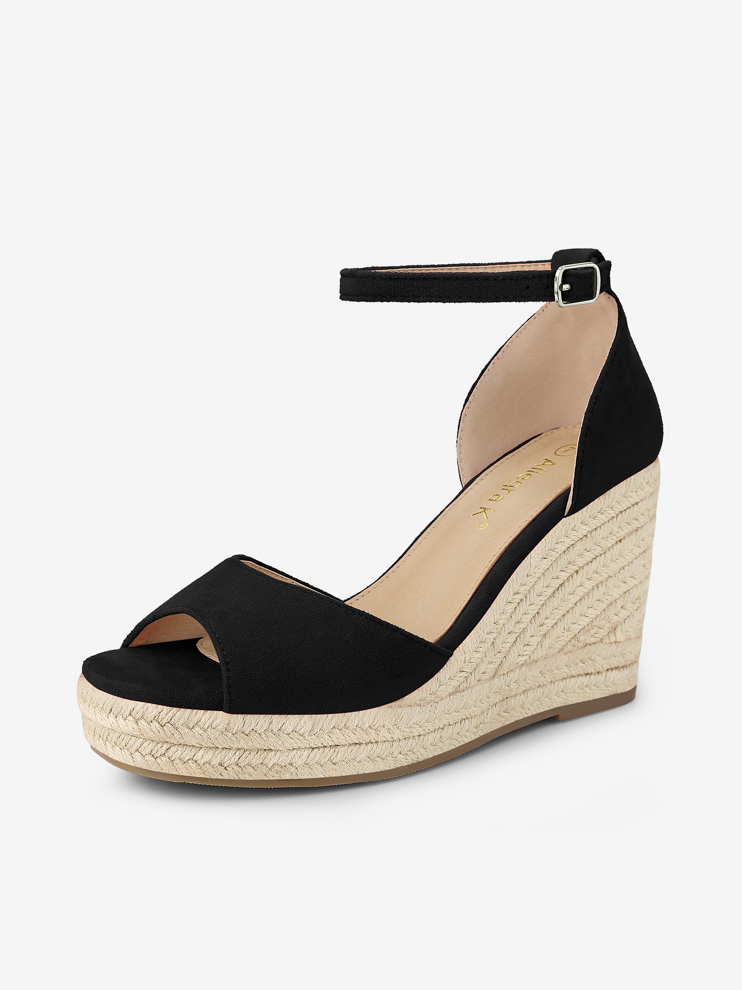 Espadrille Platform Ankle Strap Wedge Heel Sandals Black/9
