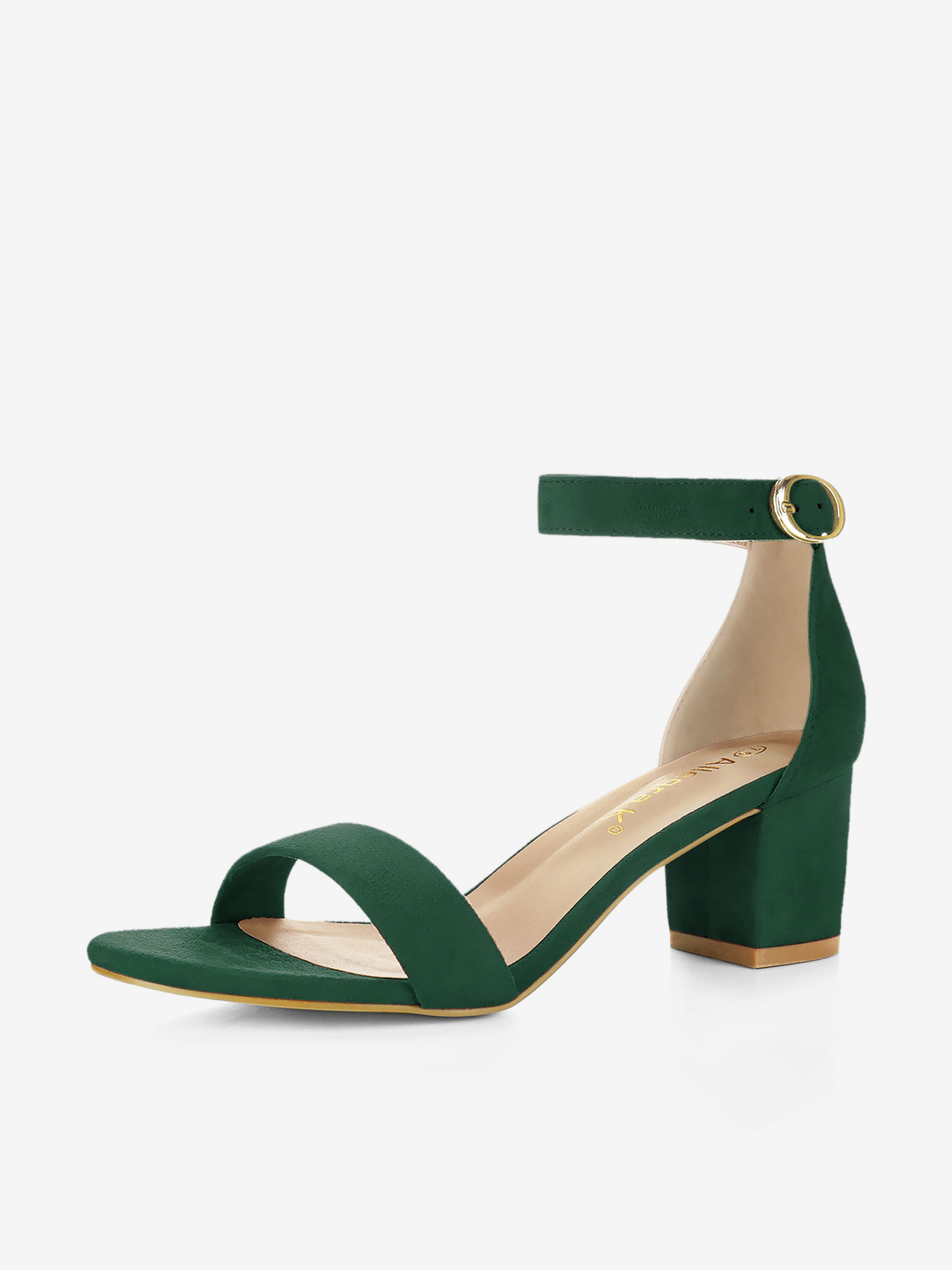 Faux Suede Open Toe Mid Block Heel Ankle Strap Sandals Emerald Green/10
