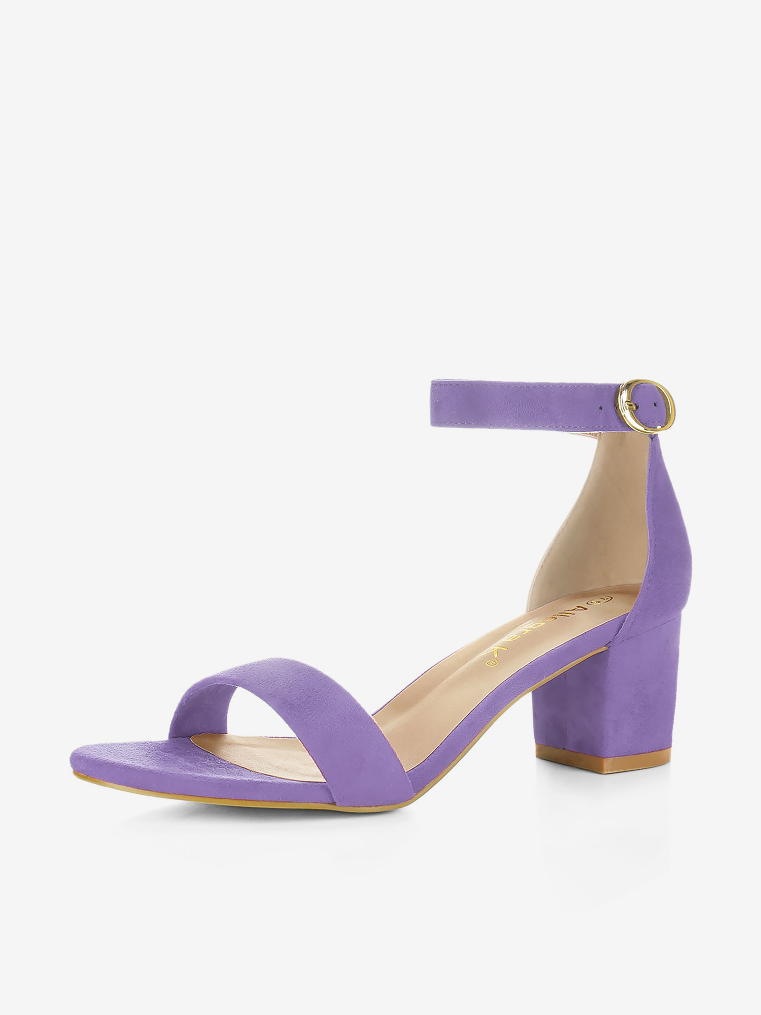Faux Suede Open Toe Mid Block Heel Ankle Strap Sandals Purple/7.5