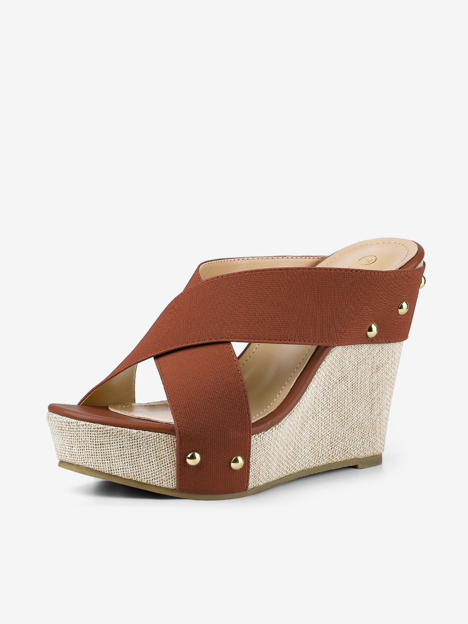 Crisscrossing Strap Platform Slide Wedge Sandals Brown/7.5