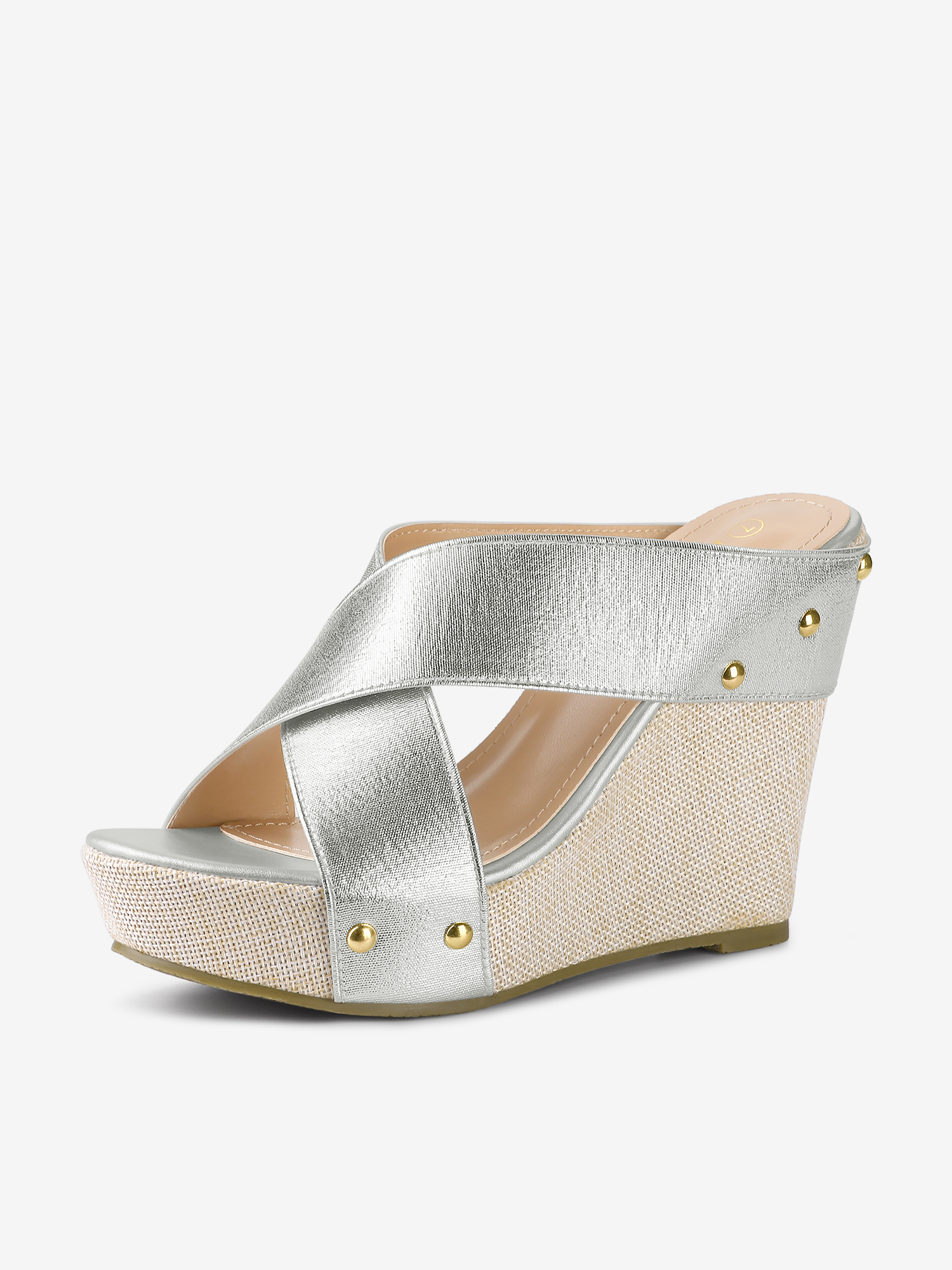 Crisscrossing Strap Platform Slide Wedge Sandals Silver/7