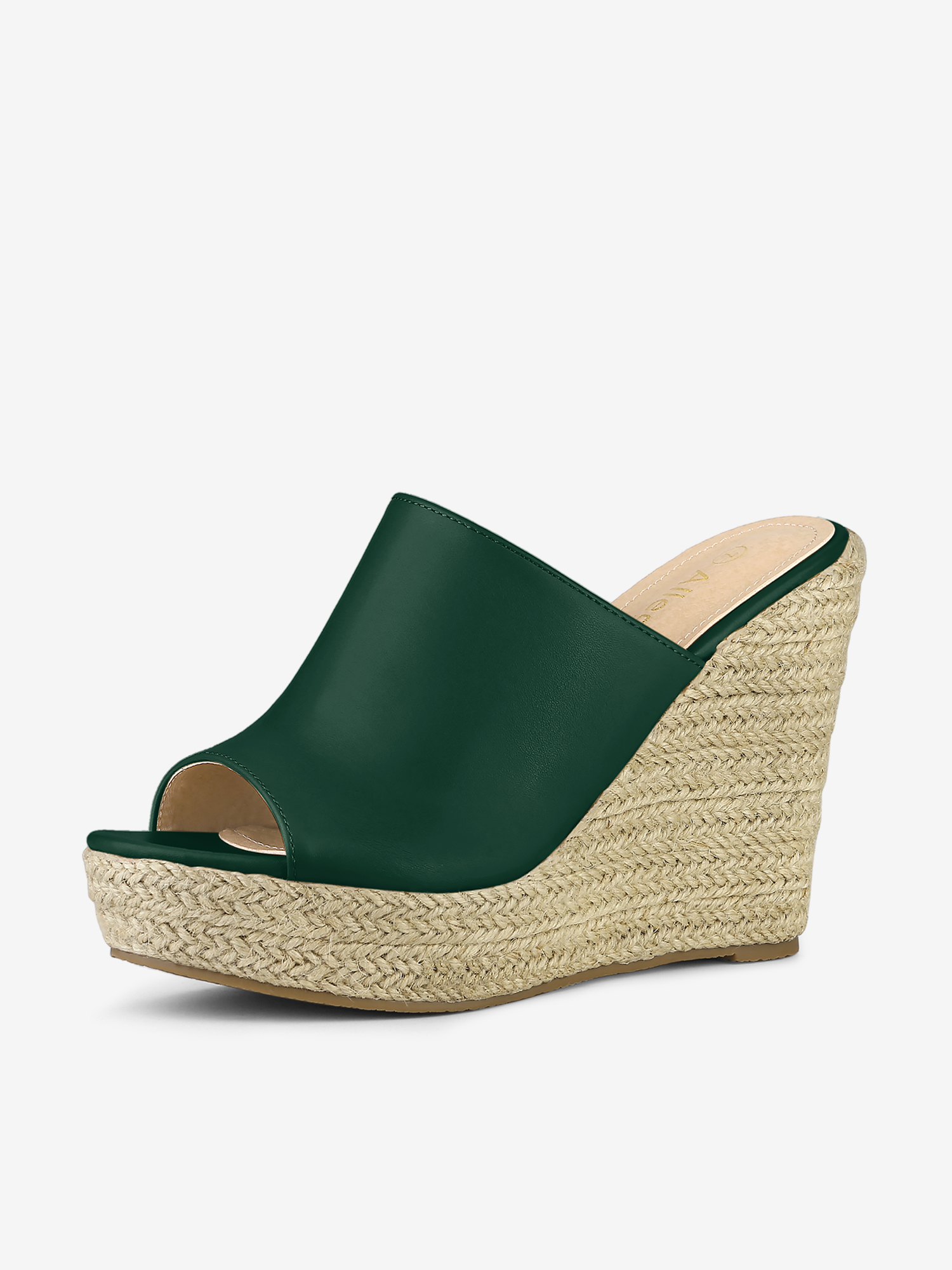 PU Leather Open Toe Espadrille Wedge Platform Mules Dark Green/10