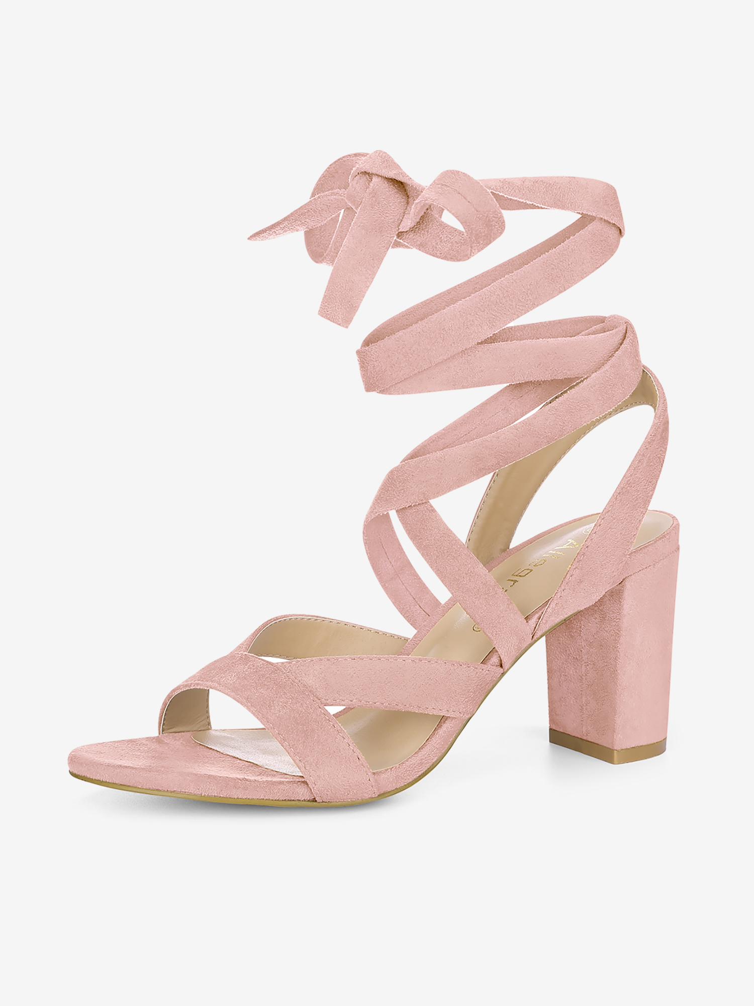 Faux Suede Chunky Heel Ankle Crisscross Lace Up Sandals Pink/10