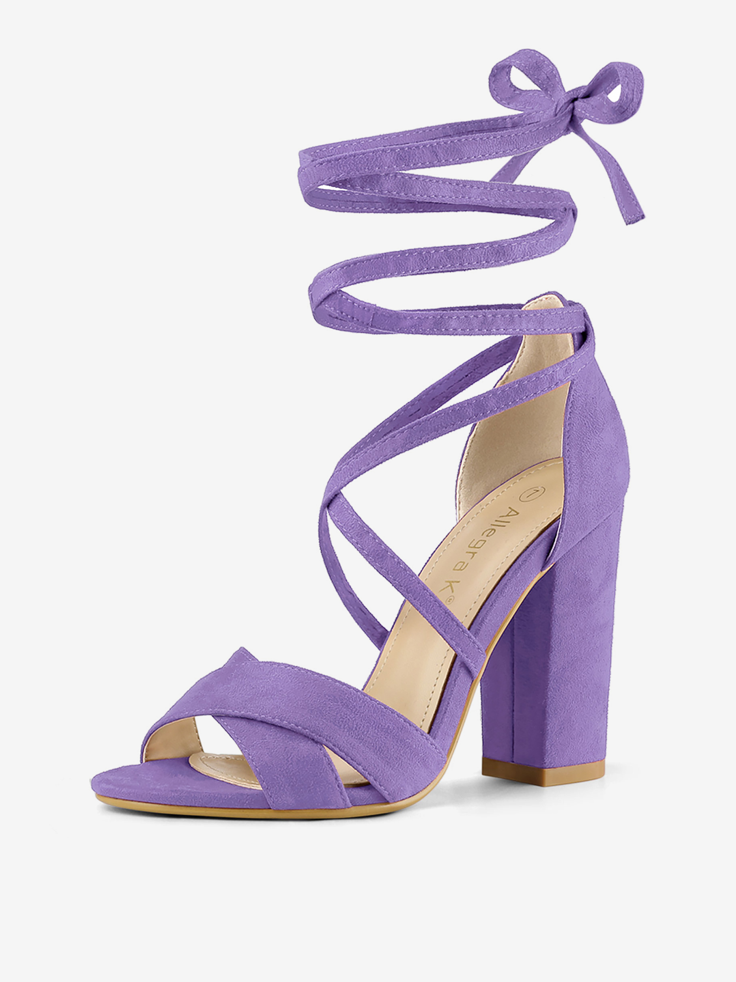Faux Suede Crisscross Front Block Heel Lace Up Sandals Purple/9