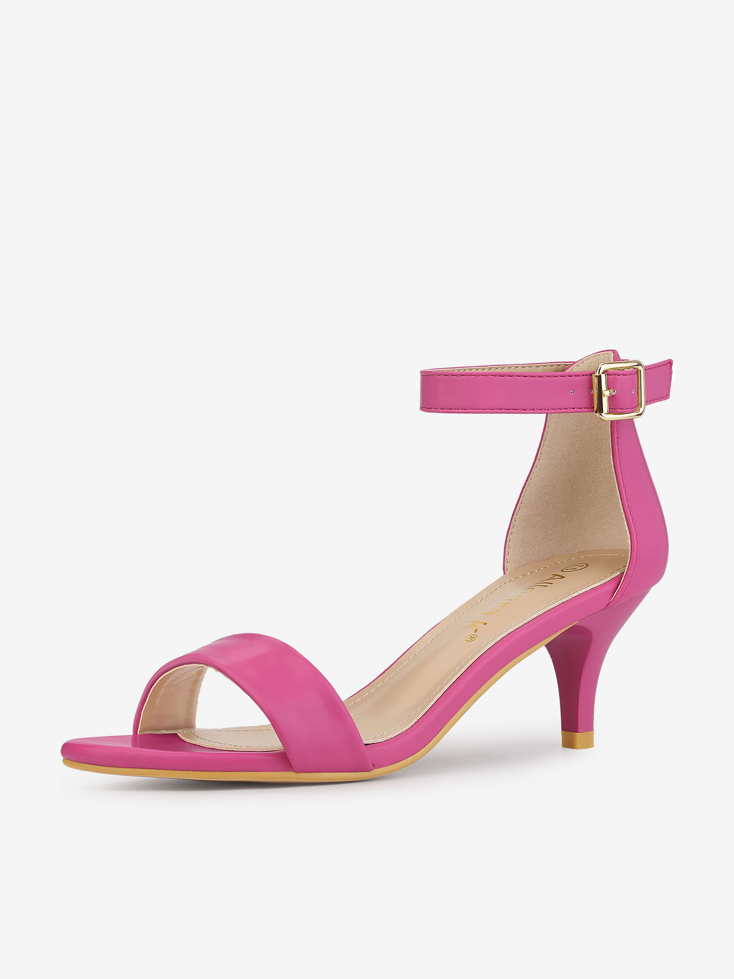 Faux Leather Open Toe Ankle Strap Kitten Heel Sandals Hot Pink/9
