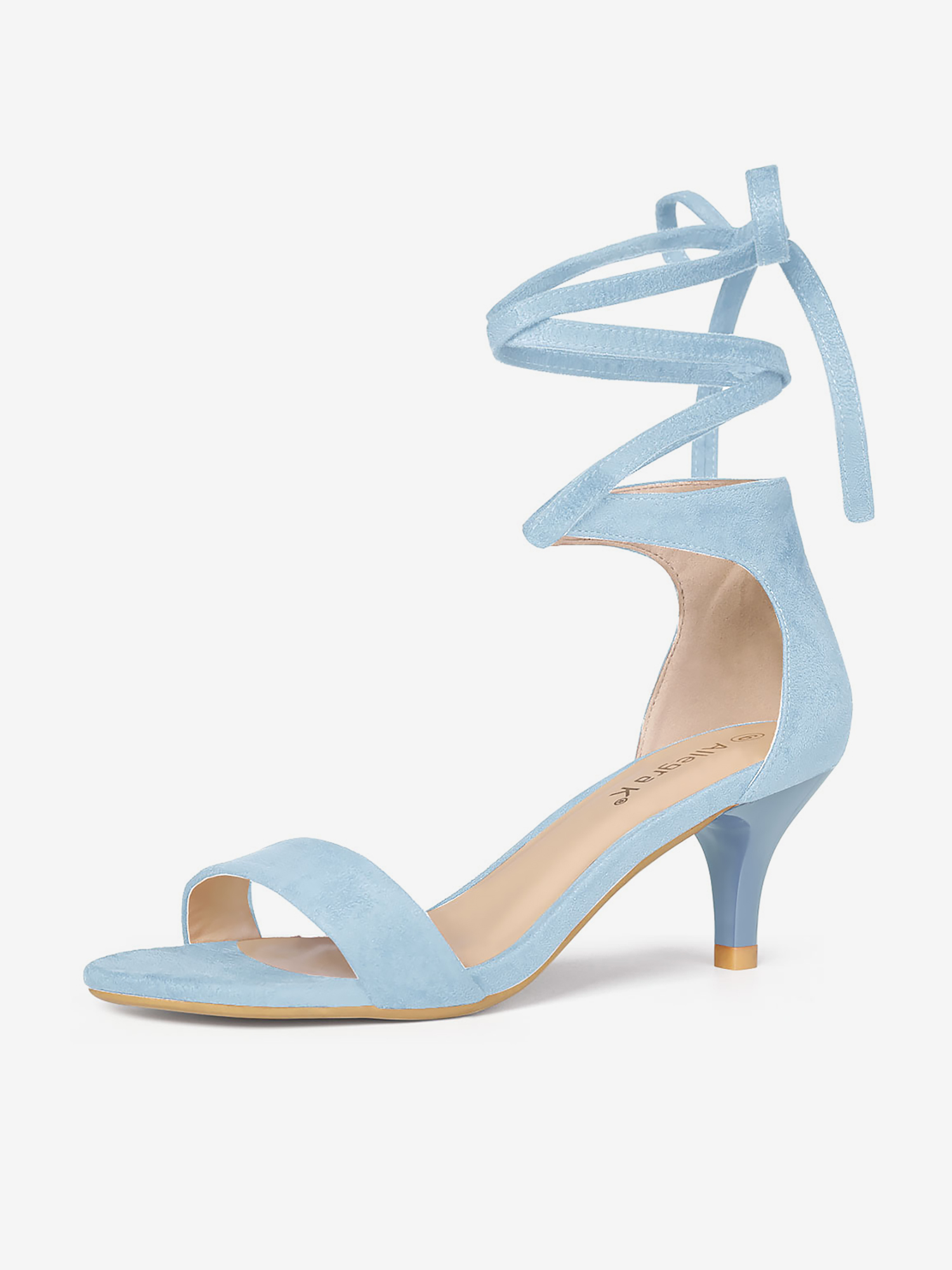Faux Suede Open Toe Kitten Heel Lace Up Sandals Sky Blue/7.5