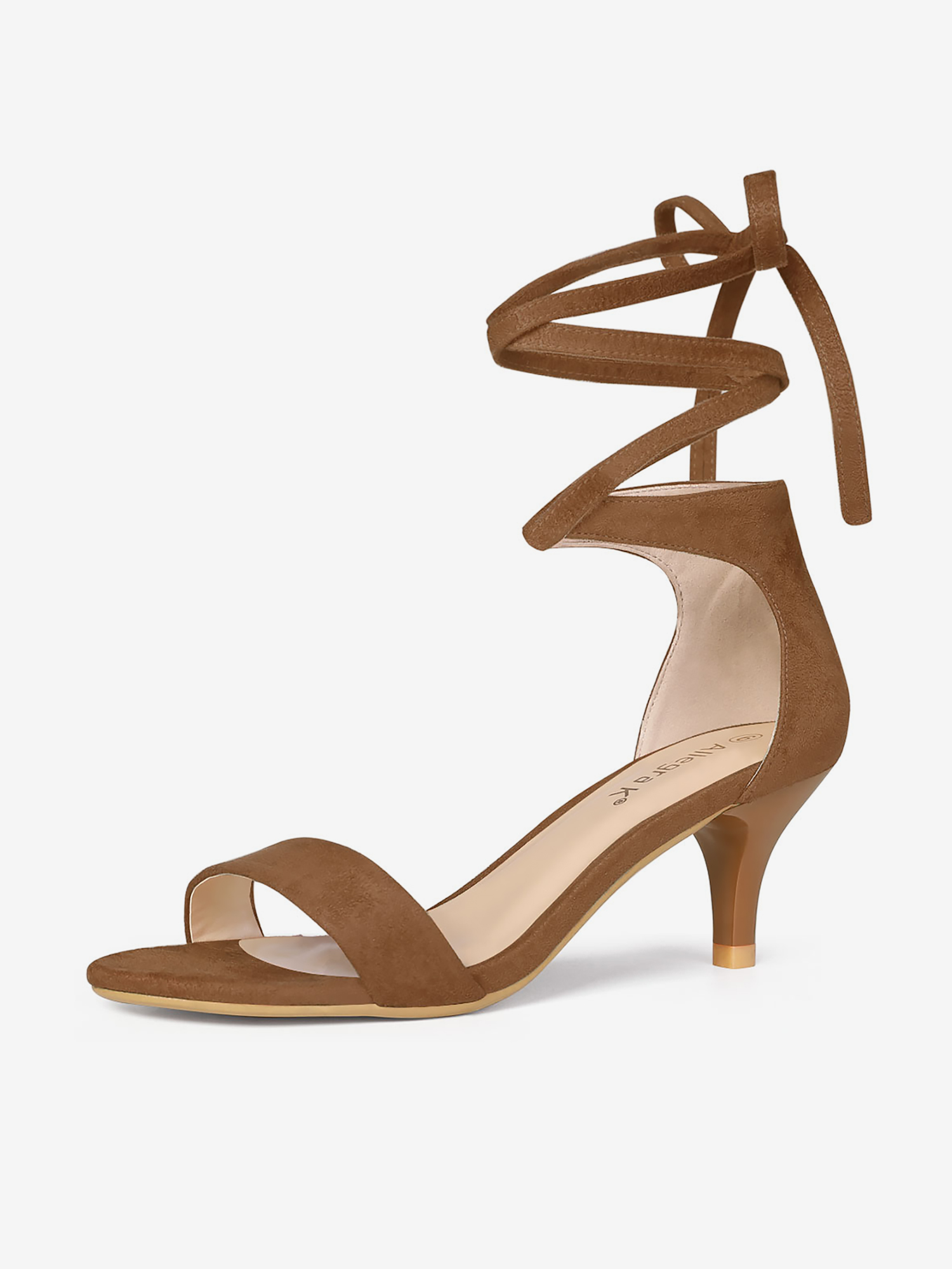 Faux Suede Open Toe Kitten Heel Lace Up Sandals Brown/6
