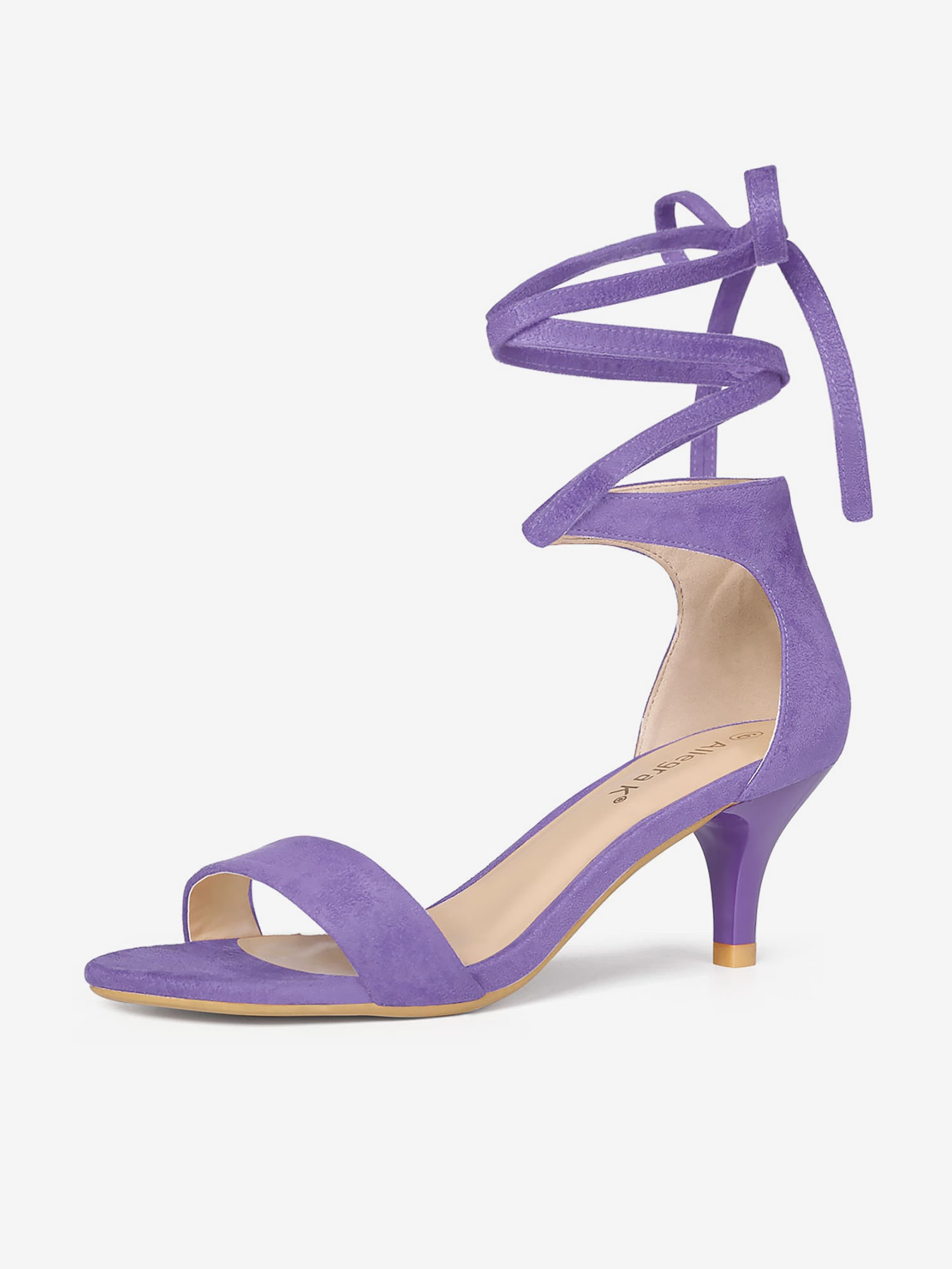 Faux Suede Open Toe Kitten Heel Lace Up Sandals Purple/7.5