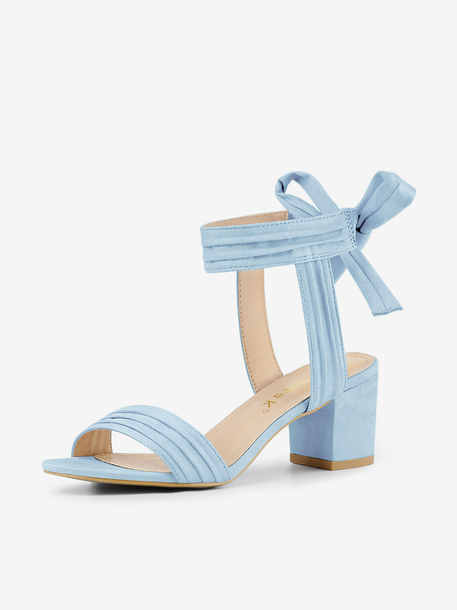 Open Toe Ankle Tie Back Block Heel Sandals Sky Blue/5.5