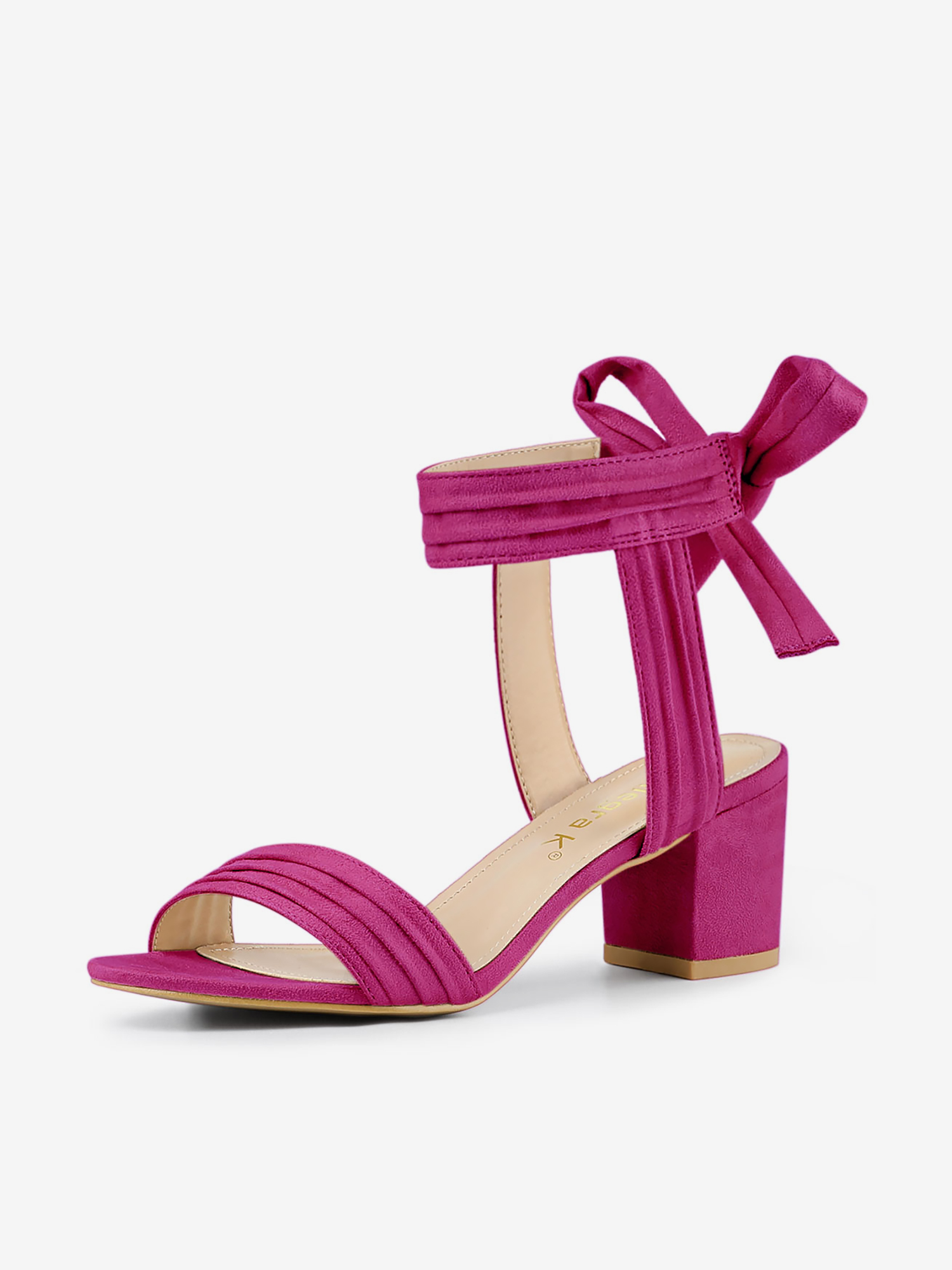 Open Toe Ankle Tie Back Block Heel Sandals Hot Pink/8