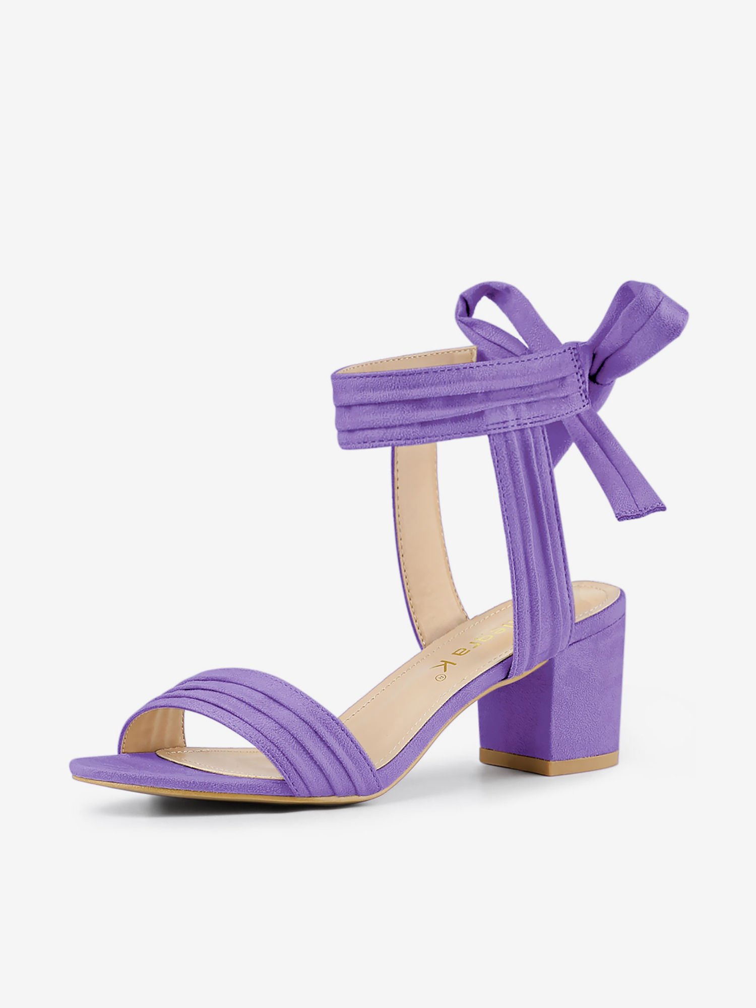 Open Toe Ankle Tie Back Block Heel Sandals Purple/5.5