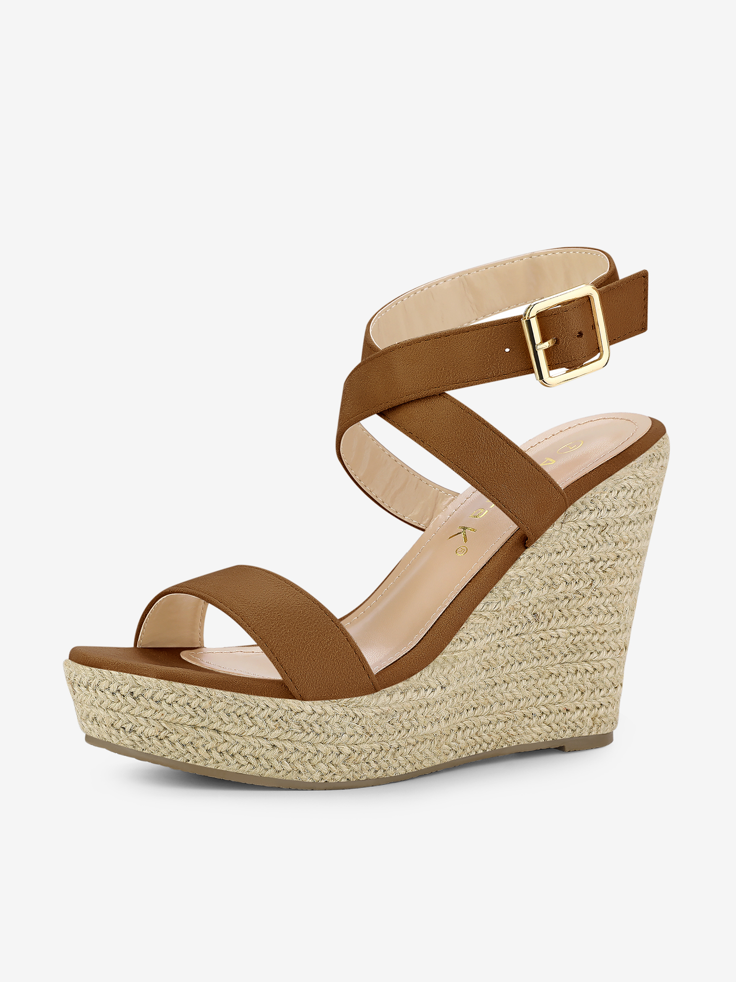 Slingback Crisscross Espadrille Wedges Heel Sandals Brown/9