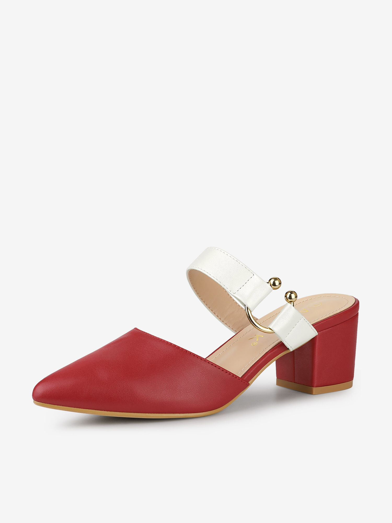 Pointed Toe Chunky Heel Dress Mules Pumps Red White/6