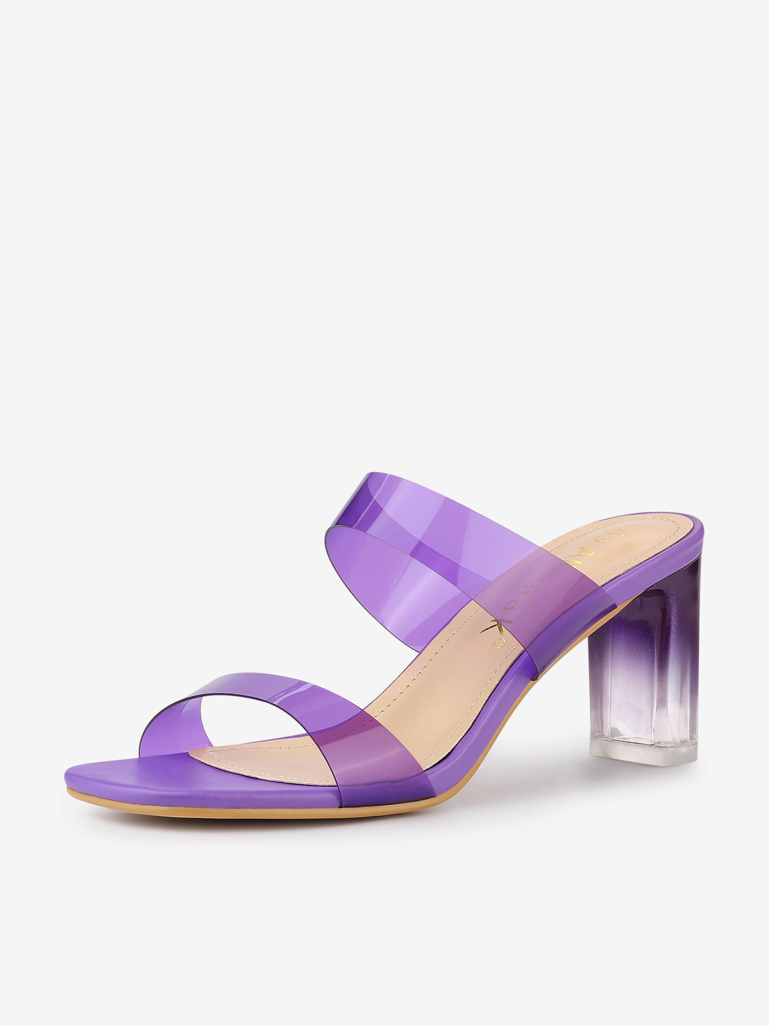 Summer Colorful Straps Open Toe Clear Chunky Heel Sandals Purple/9
