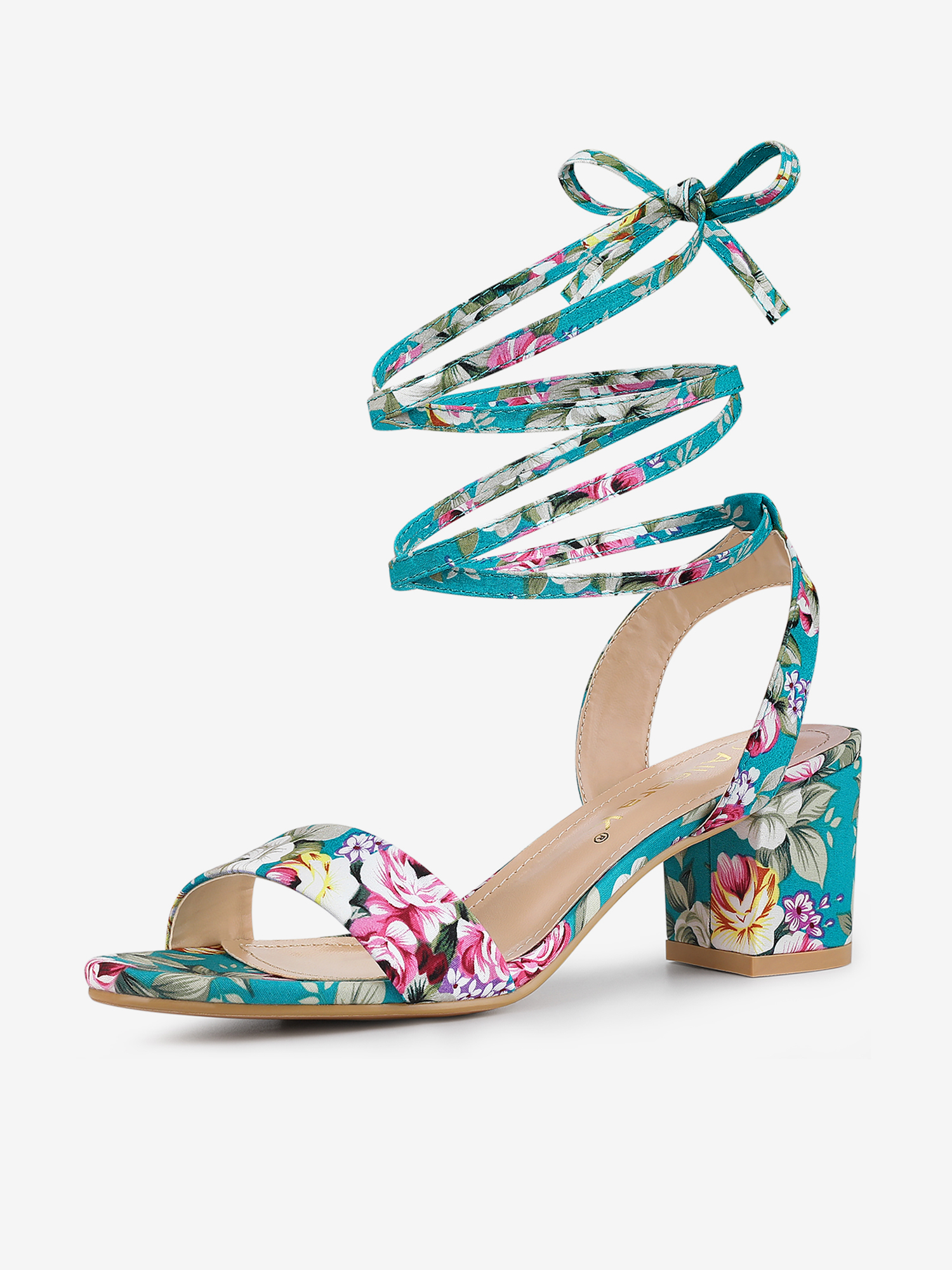 Summer Open Toe Ankle Lace Up Block Heel Sandals Lake Blue/7