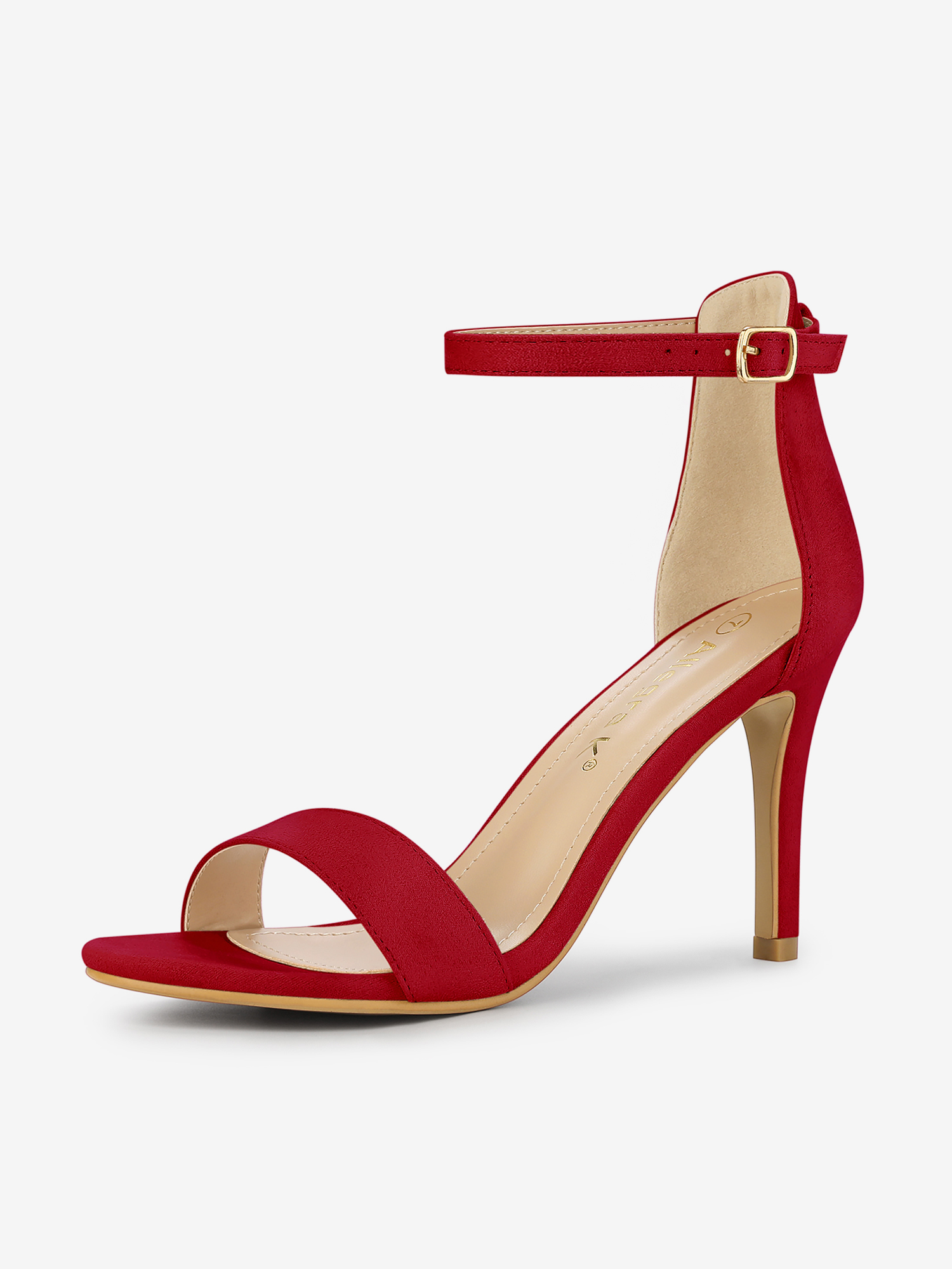 Suede Ankle Strap High Stiletto Heel Sandals Red/6