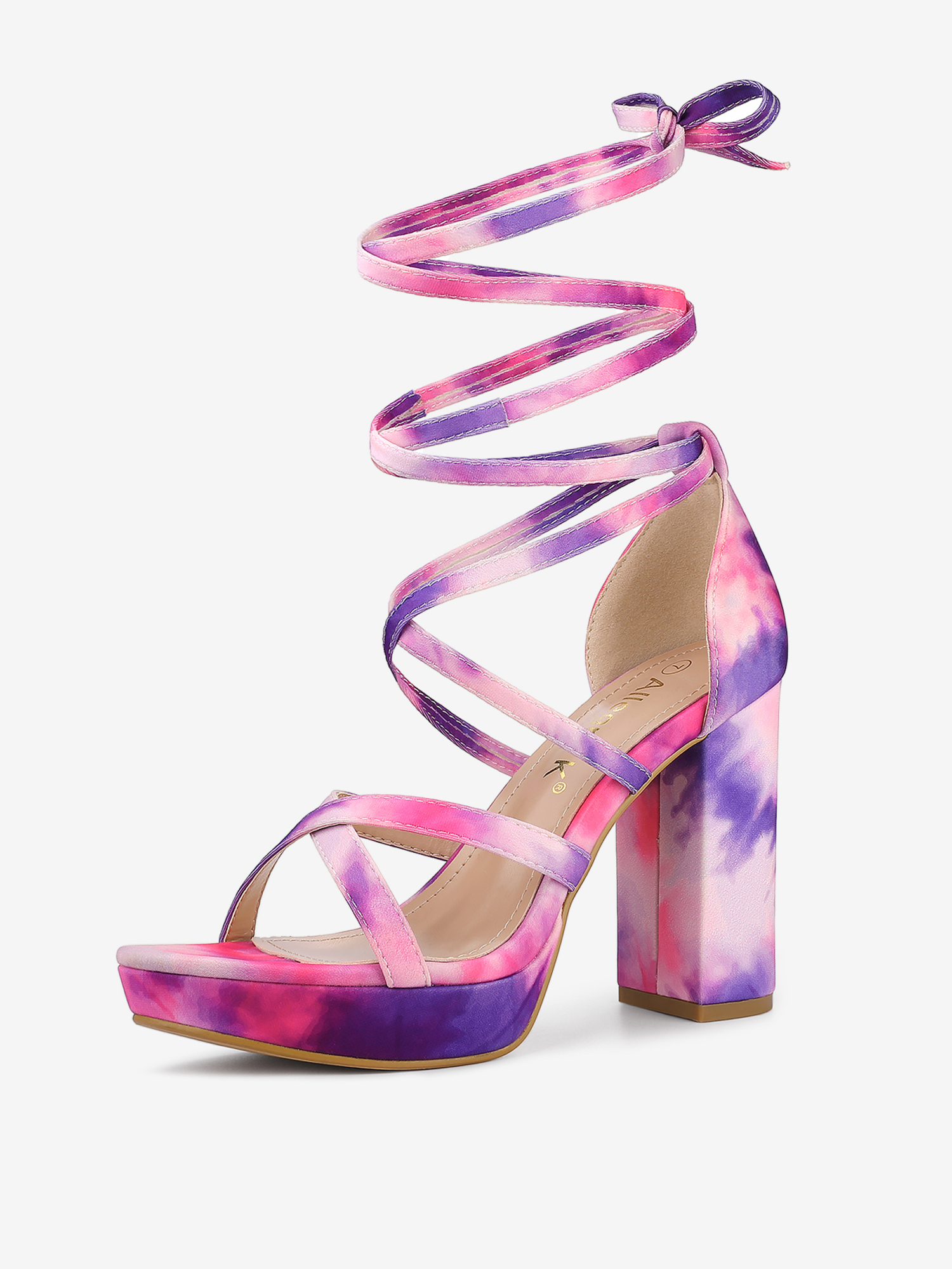 Tie Dye Platform Chunky Heel Lace Up Sandals Purple/7