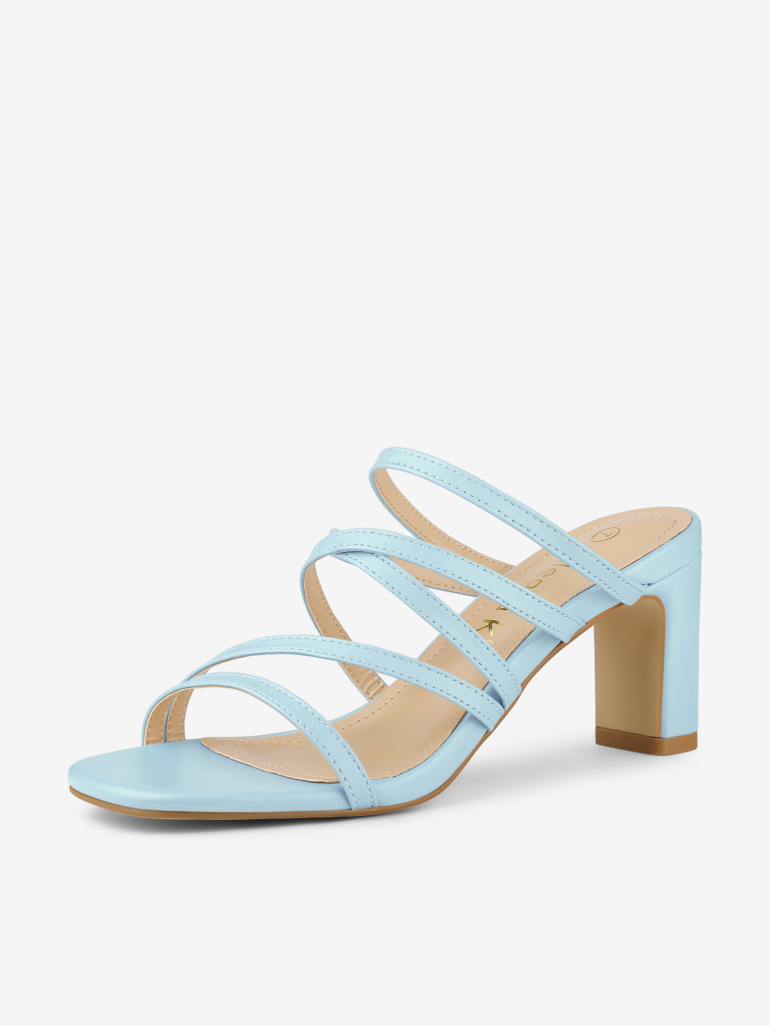 Open Toe Crisscross Strap Strappy Block Slide Heel Sandals Blue/6