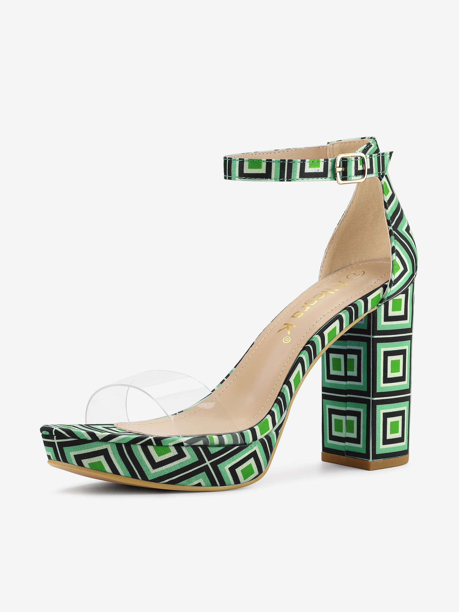 Printed Clear Platform Chunky Heel Sandals Green/6