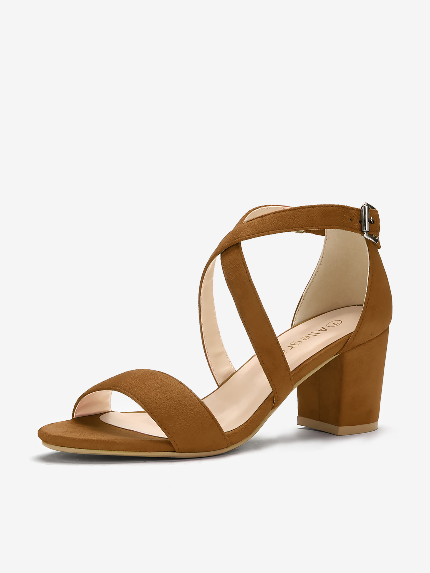 Faux Suede Crisscross Ankle Strap Block Heel Sandals Brown/5