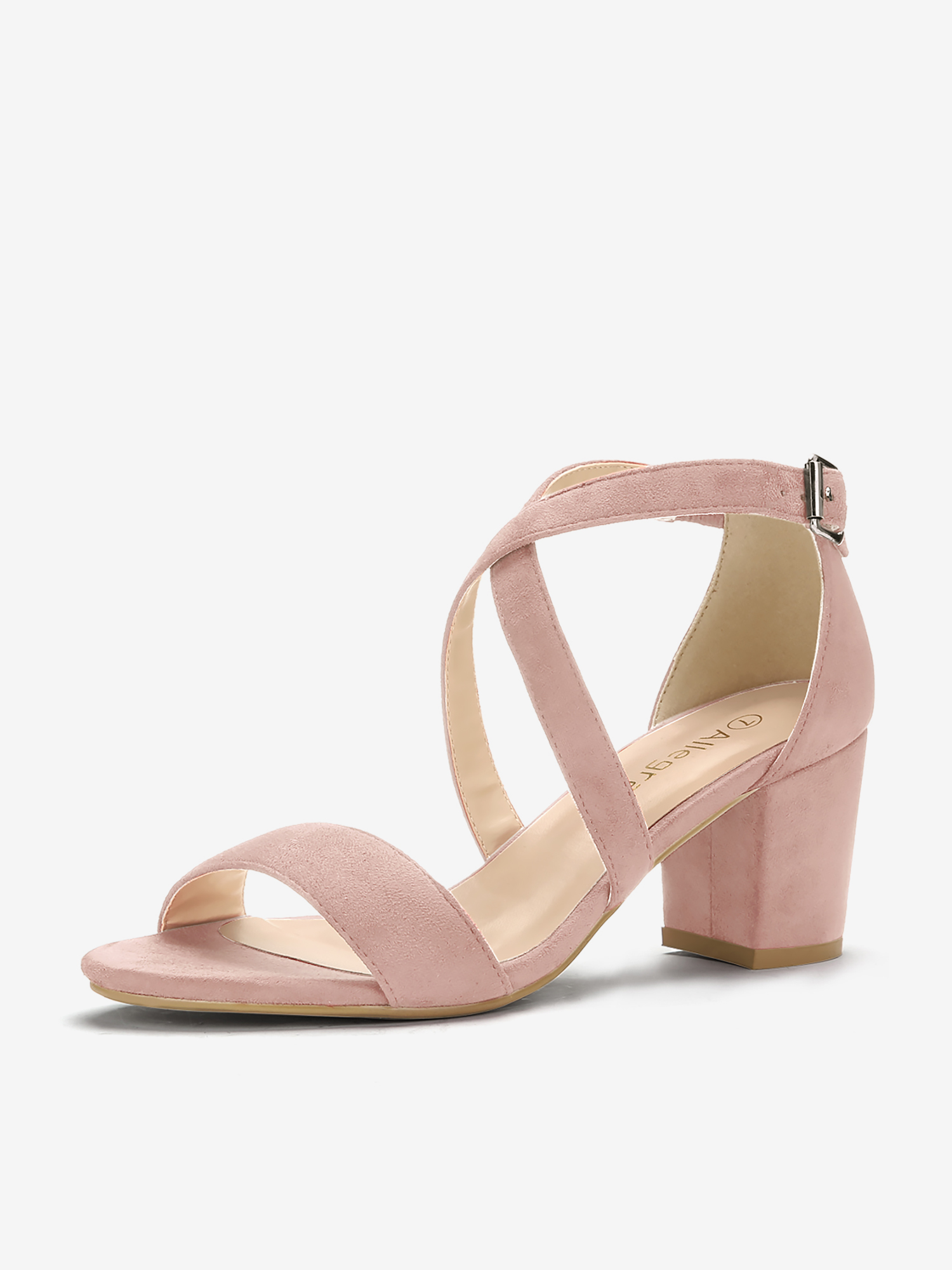 Faux Suede Crisscross Ankle Strap Block Heel Sandals Dust Pink/7