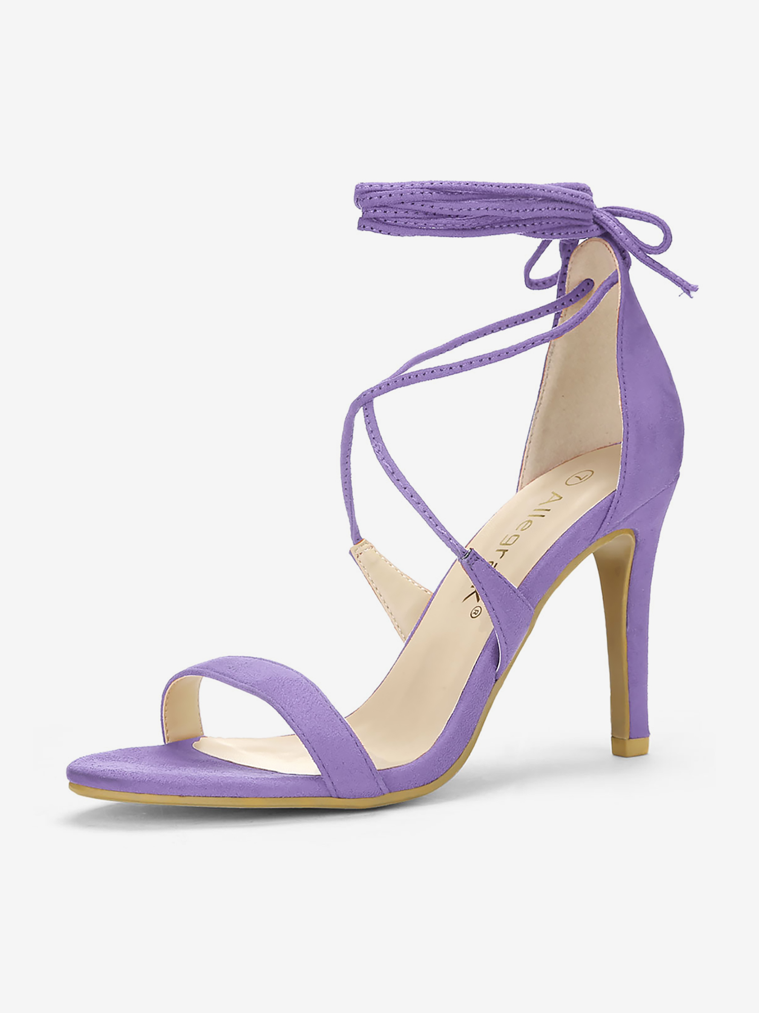 Faux Suede Ankle Wrap Tie Stiletto Heel Lace-up Sandals Purple/6