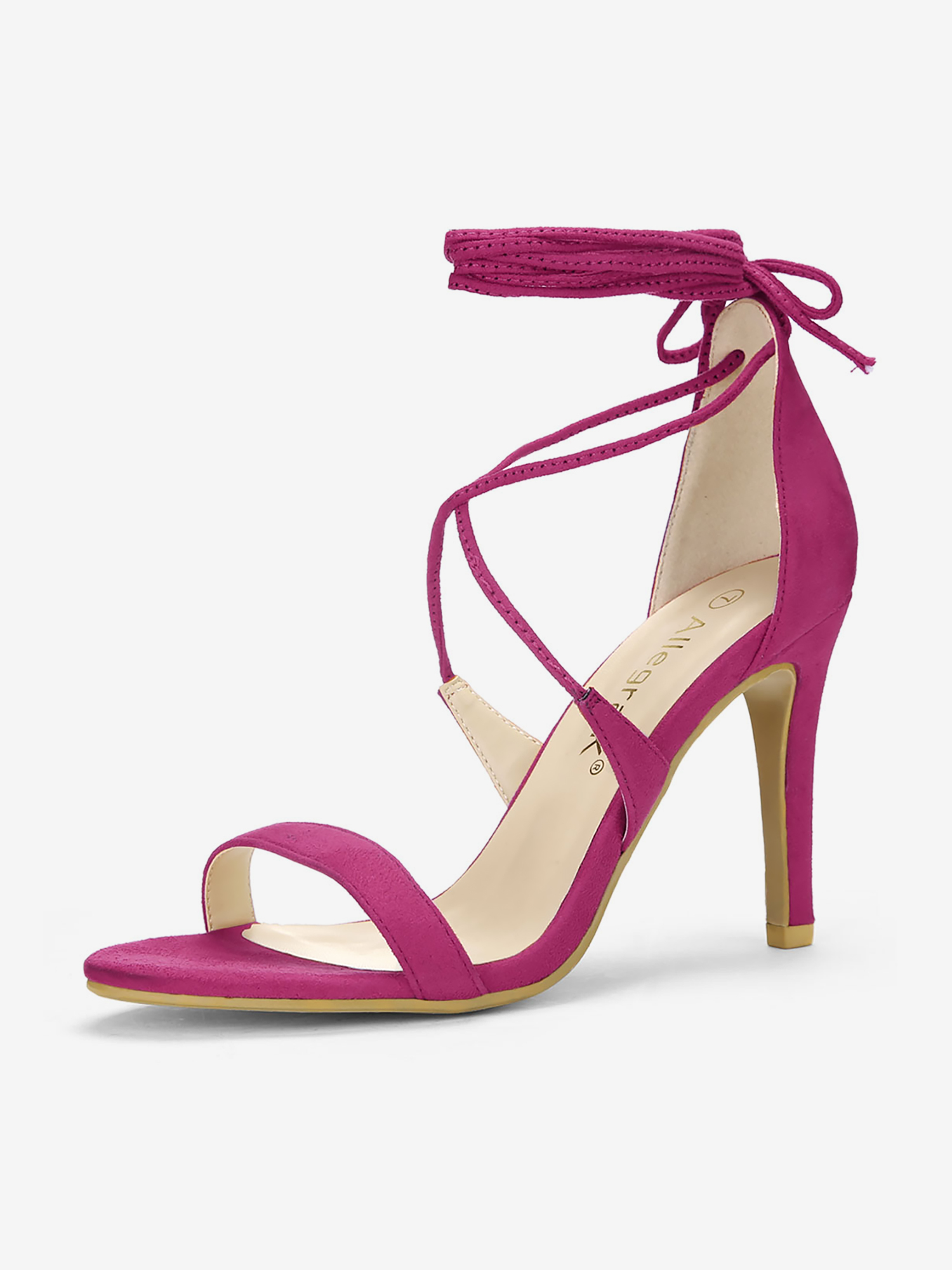 Faux Suede Ankle Wrap Tie Stiletto Heel Lace-up Sandals Hot Pink/7