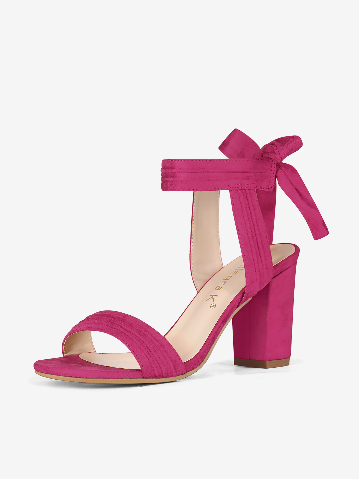 Faux Suede Open Toe Ankle Tie Back Chunky Heel Sandals Hot Pink/7