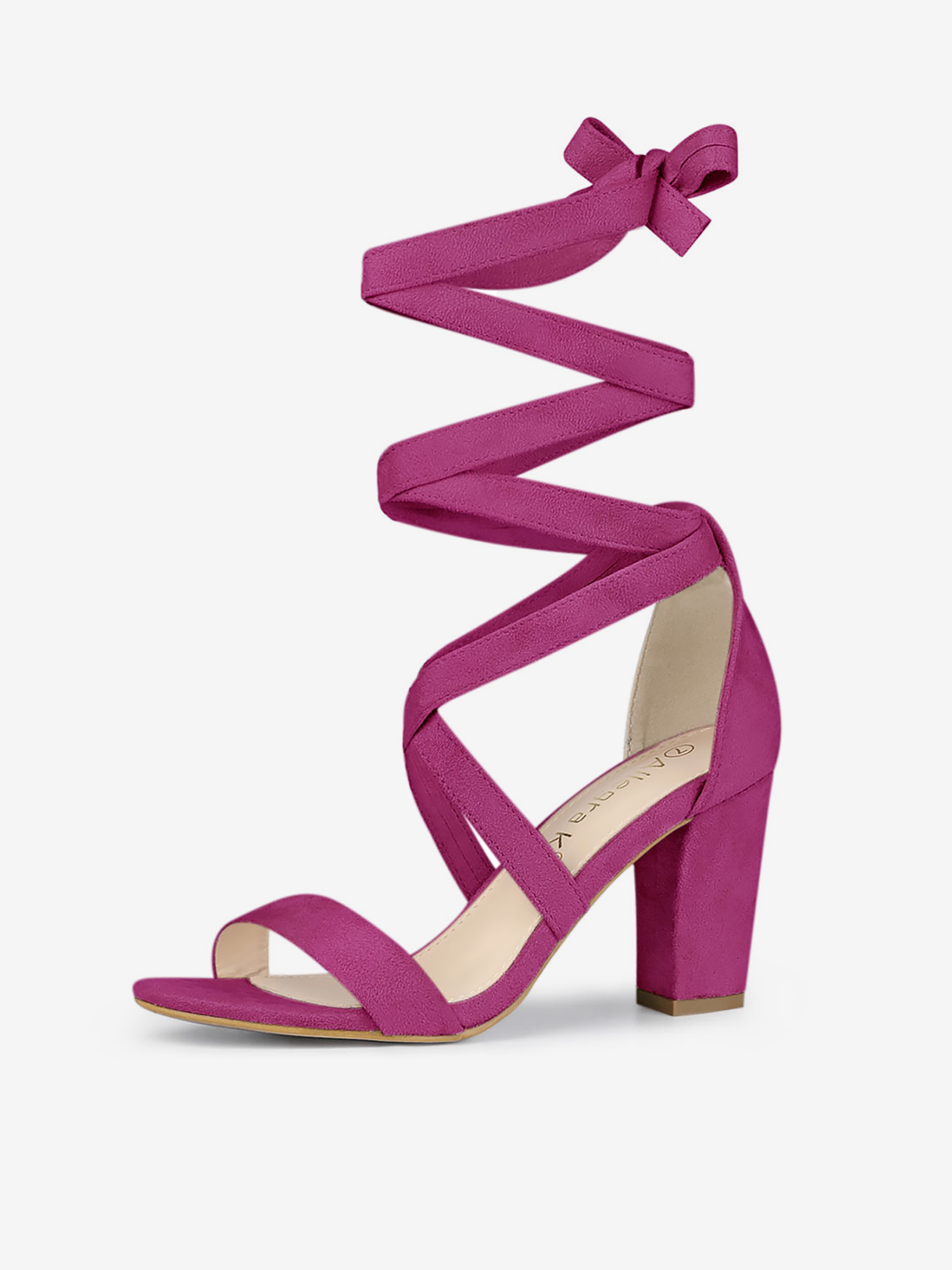 Faux Suede Crisscross Lace Up Block Mid Heel Sandals Hot Pink/8