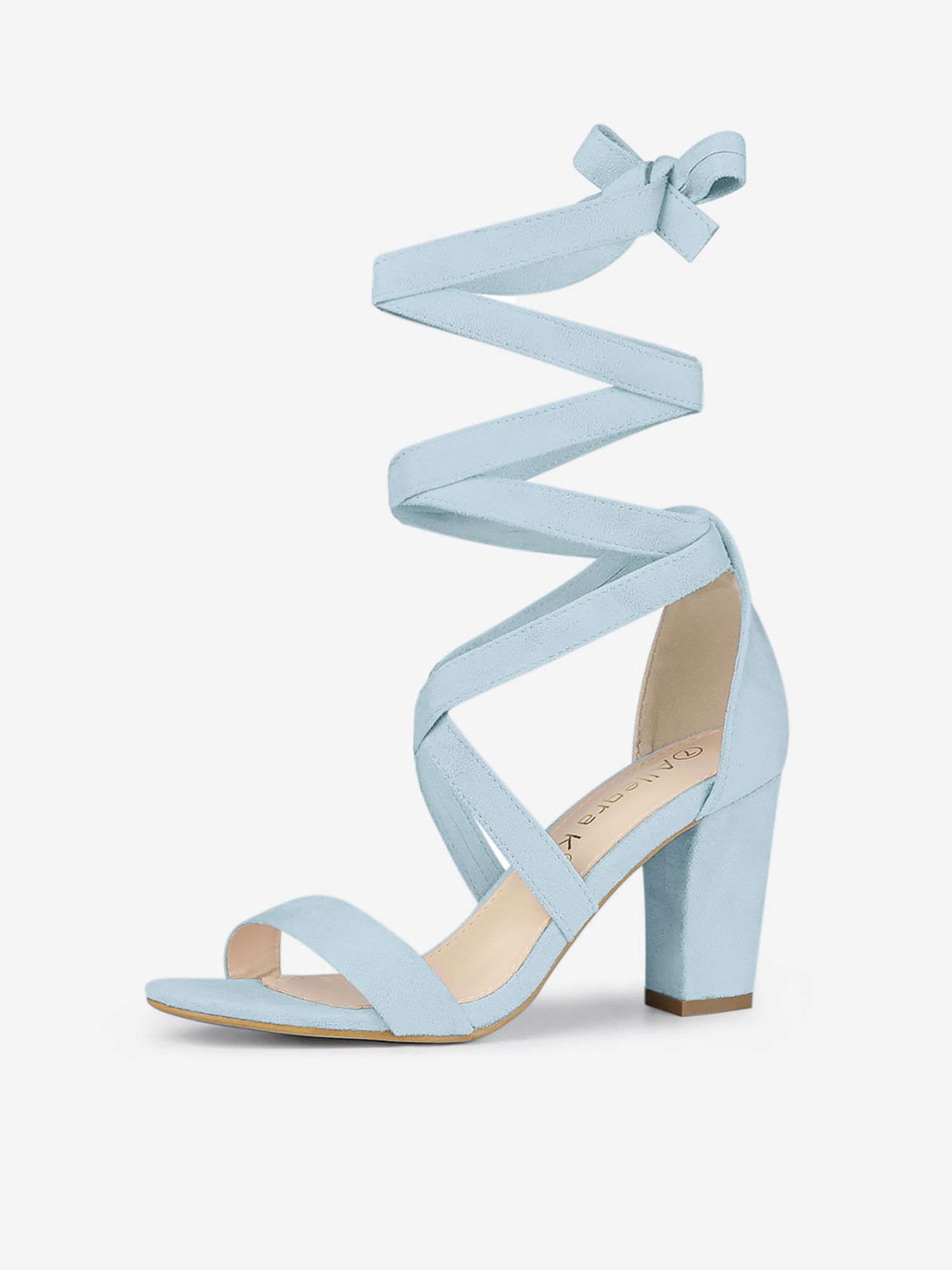 Faux Suede Crisscross Lace Up Block Mid Heel Sandals Sky Blue/6.5