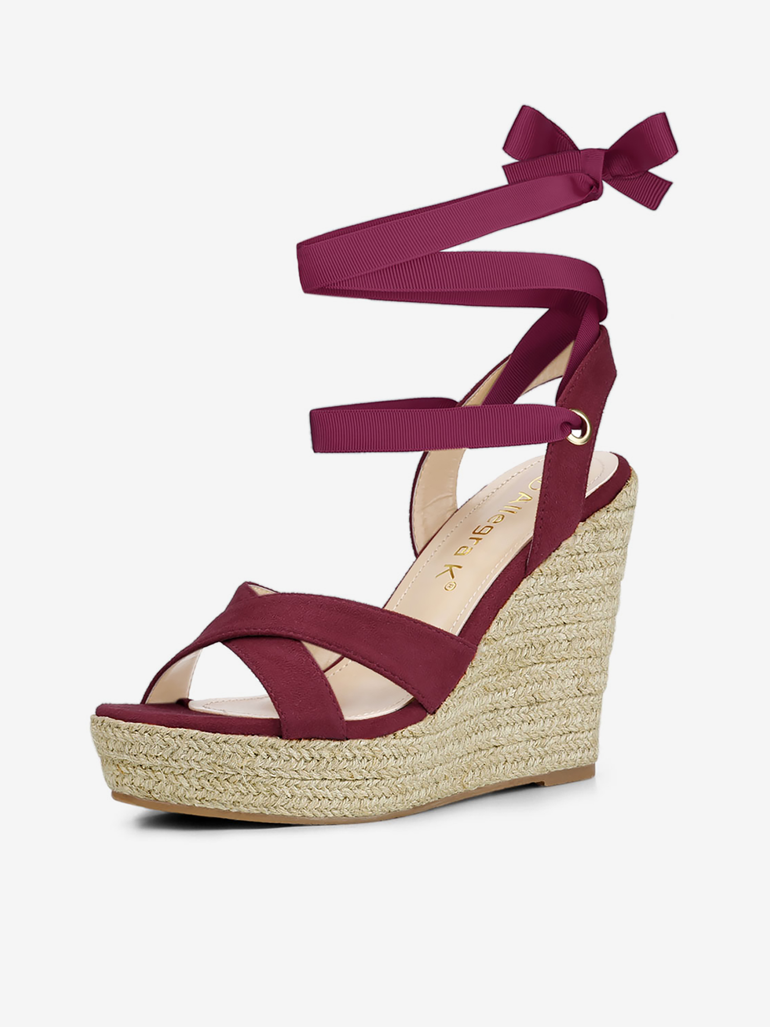 Espadrille Platform Lace Up Wedges Sandals Burgundy/7.5