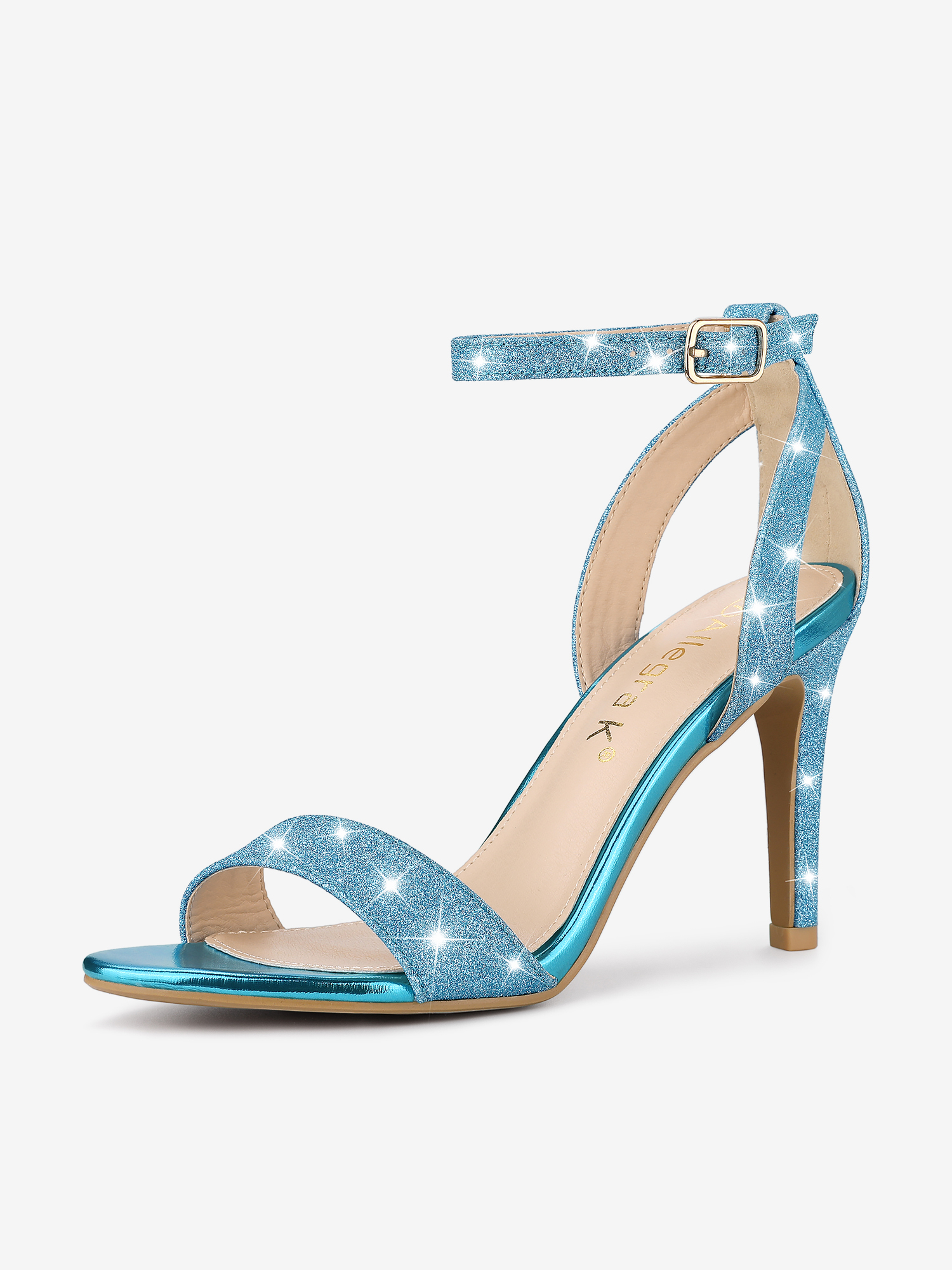 Glitter Ankle Strap Stiletto High Heel Sandals Lake Blue/7
